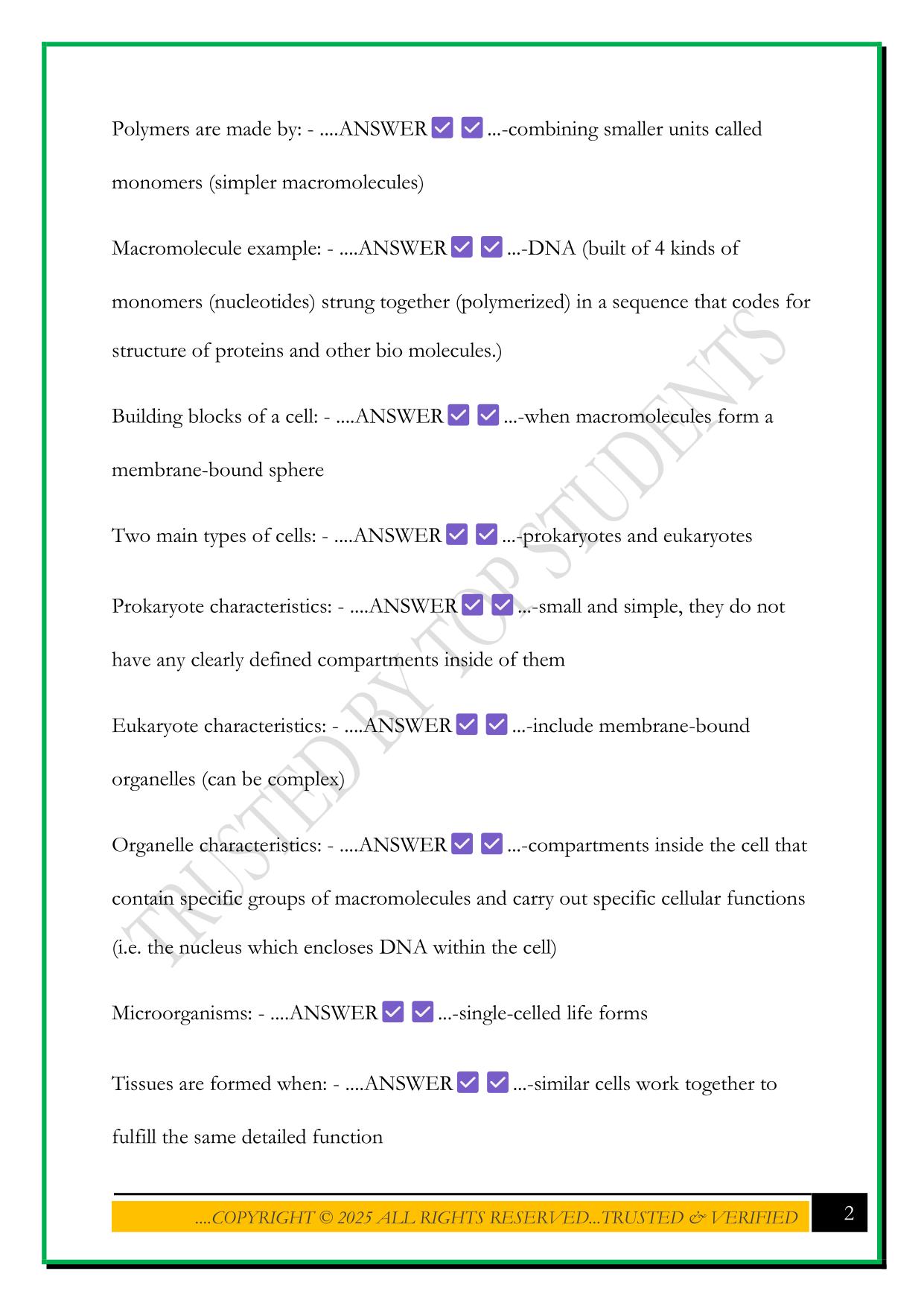 C190 - INTRODUCTION TO BIOLOGY WGU - UNIT 1: MODULES 1 2 & 3 EXAM QUESTIONS AND ANSWERS
