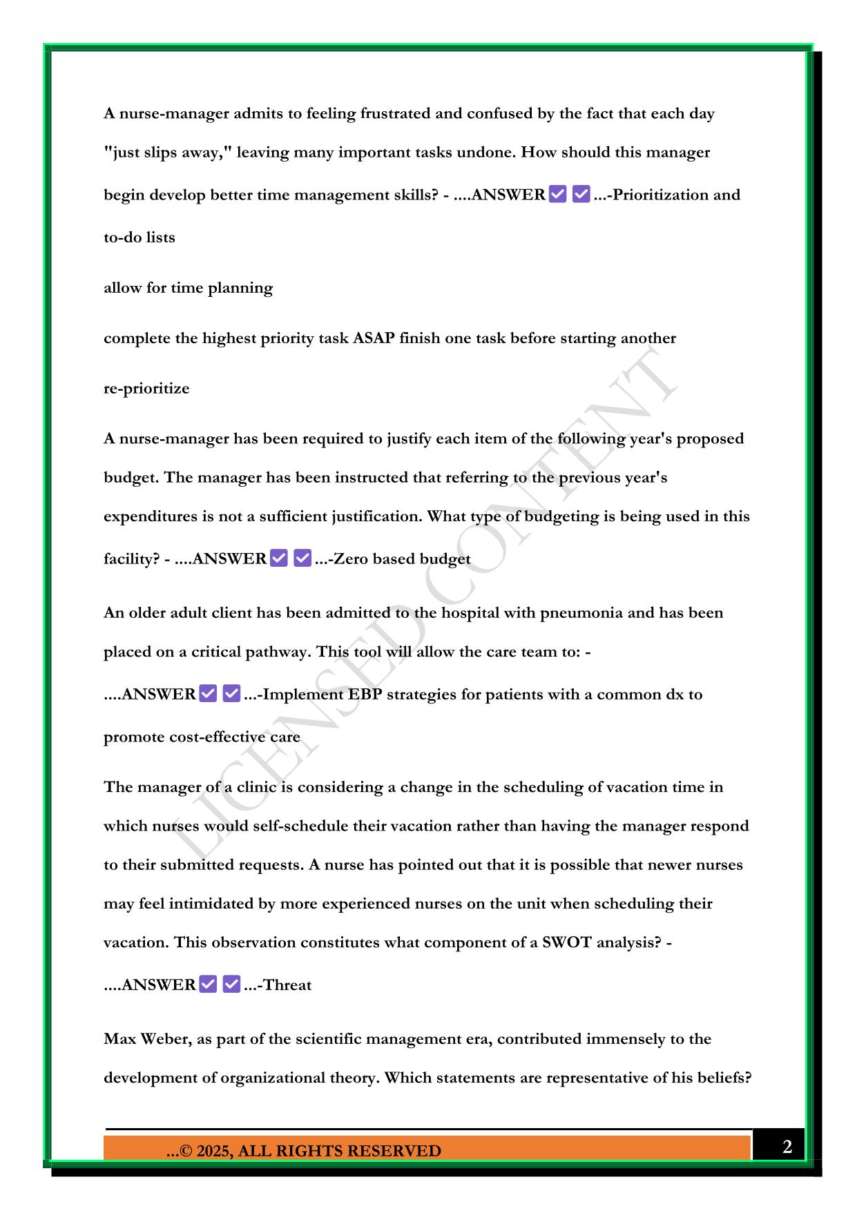 LEADERSHIP AND MANAGEMENT FINAL EXAM 2025 QUESTIONS AND ANSWERS