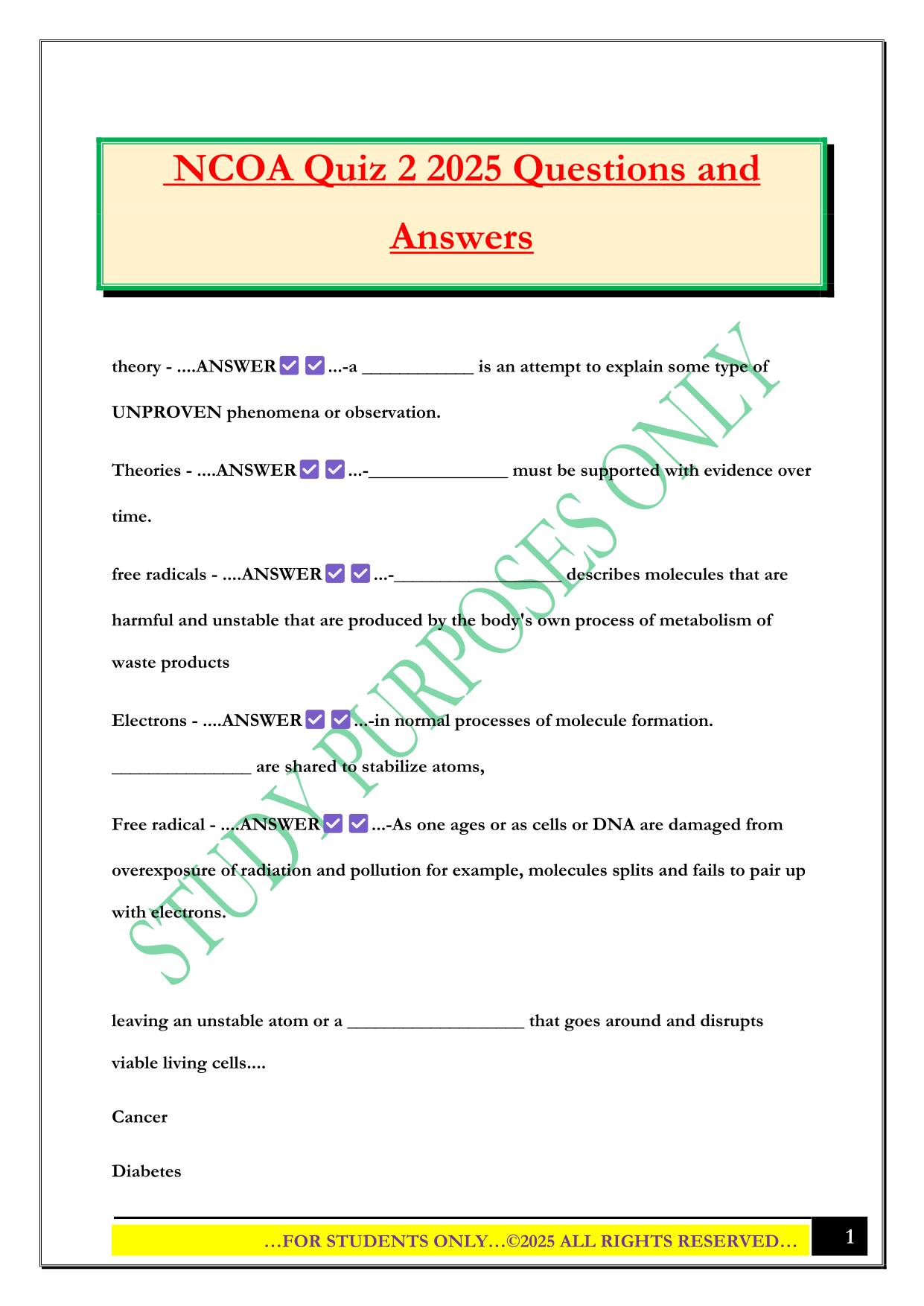 NCOA Quiz 2 2025 Questions and Answers