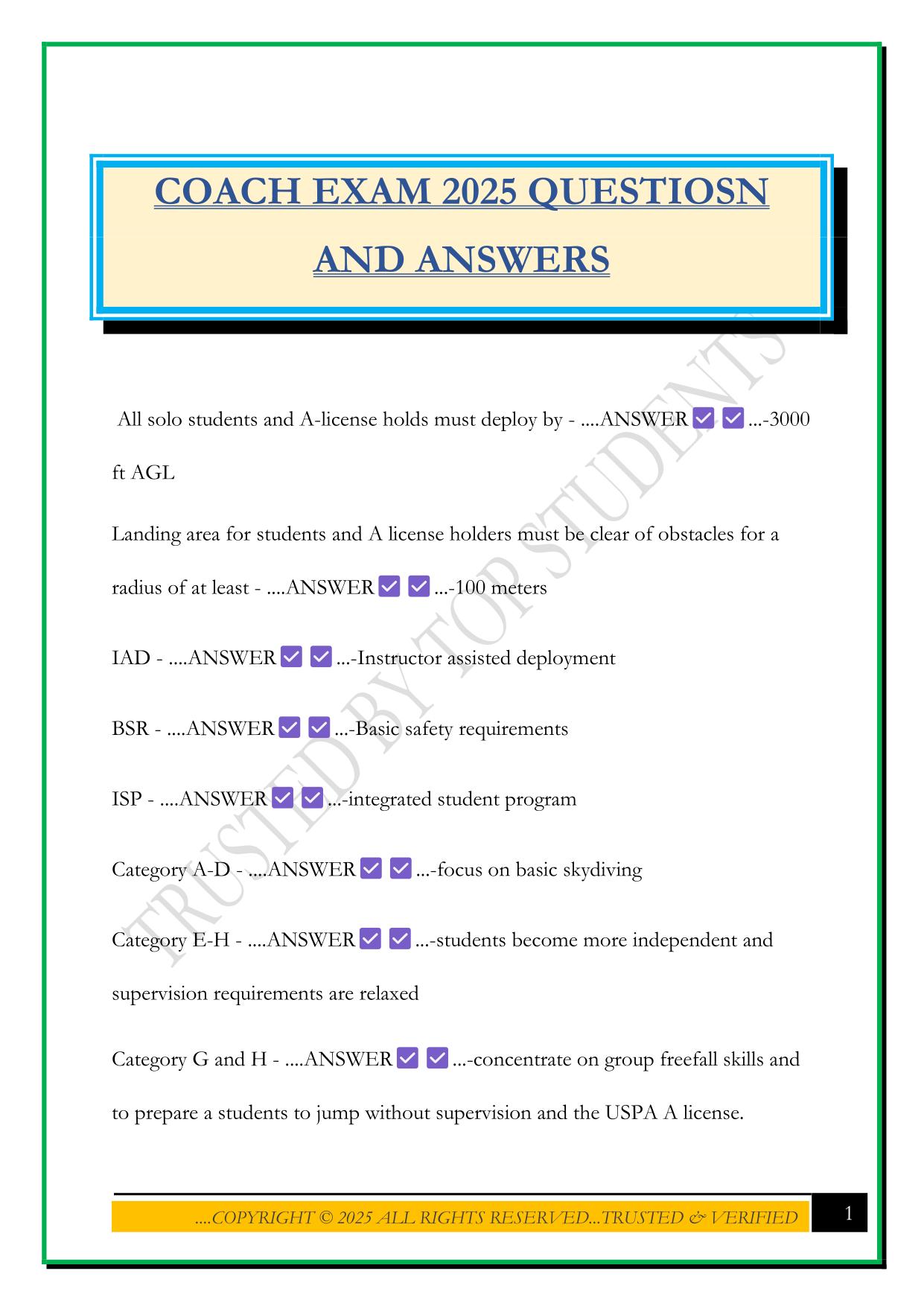 COACH EXAM 2025 QUESTIOSN AND ANSWERS