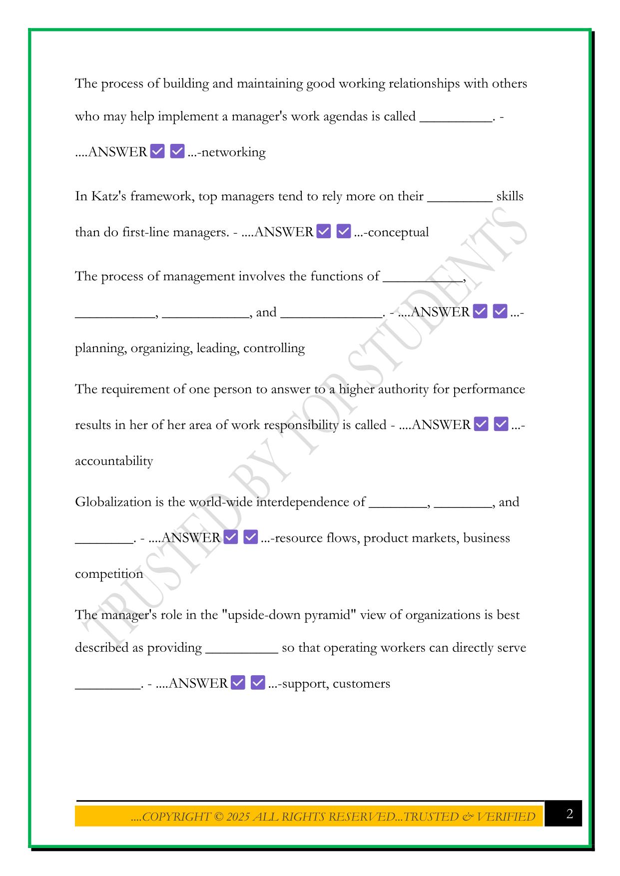 UTK MANAGEMENT 202 EXAM 2025 QUESTIONS AND ANSWERS