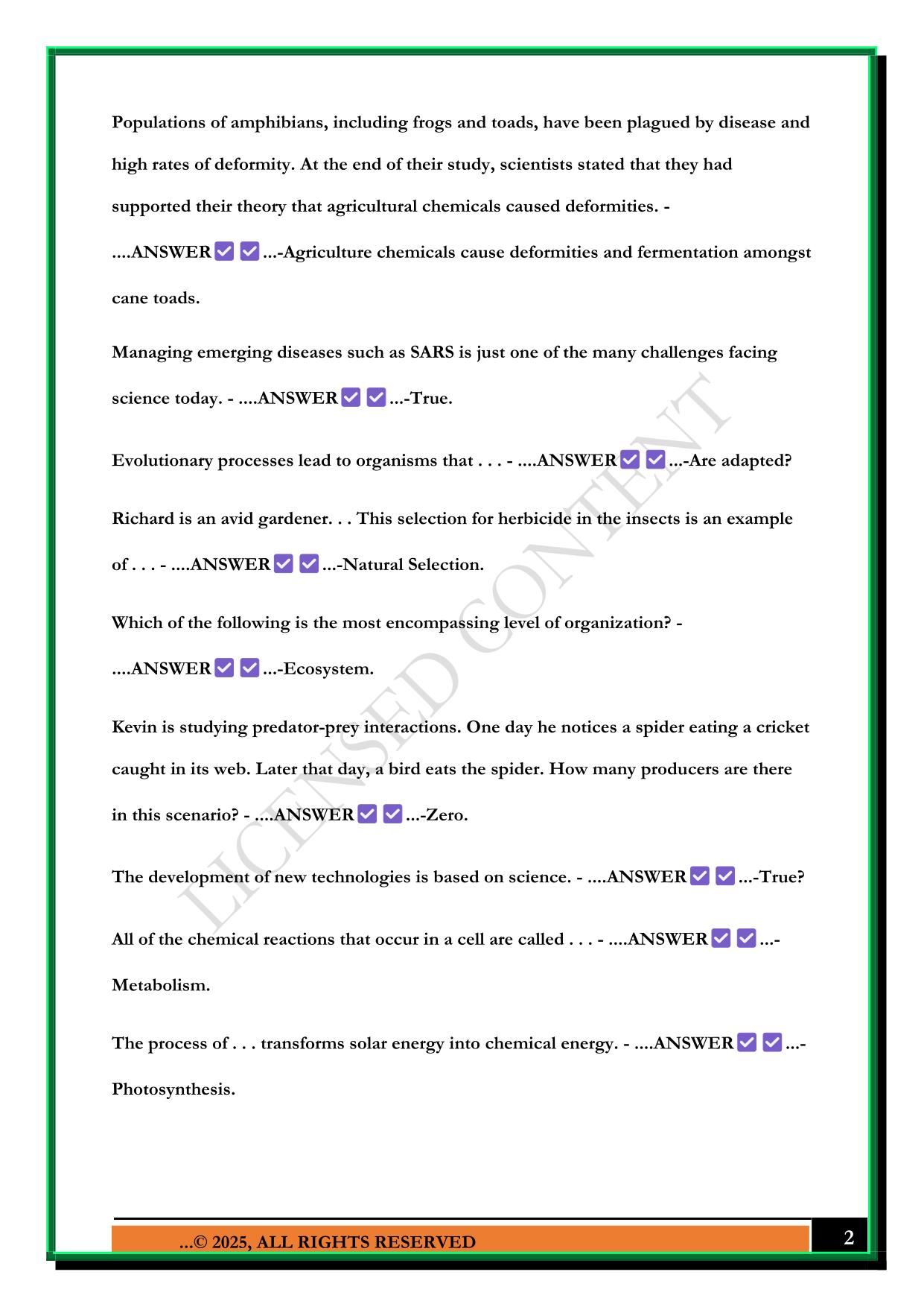 BIO 100 FINAL EXAM 2025 QUESTIONS AND ANSWERS