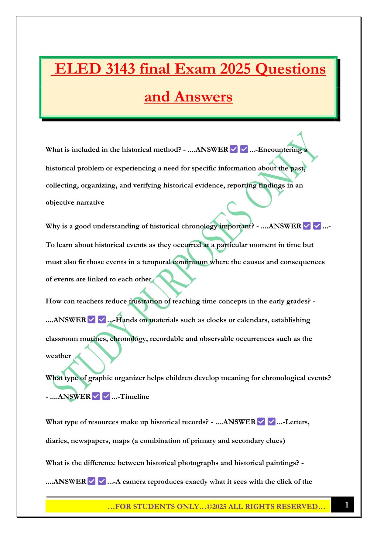 ELED 3143 final Exam 2025 Questions and Answers