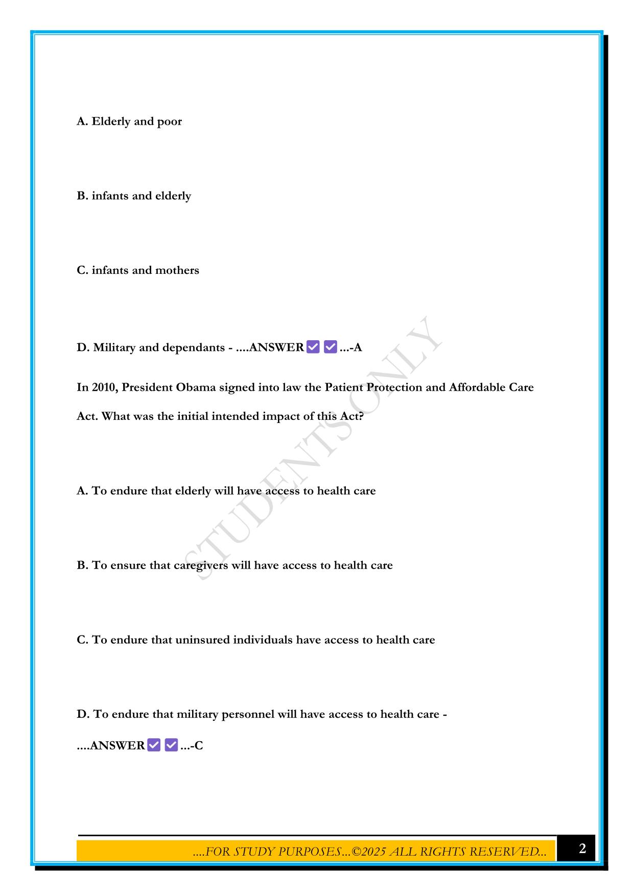 C425 HEALTHCARE DELIVERY SYSTEMS, REGULATION, AND COMPLIANCE EXAM 2025 QUESTIONS AND ANSWERS