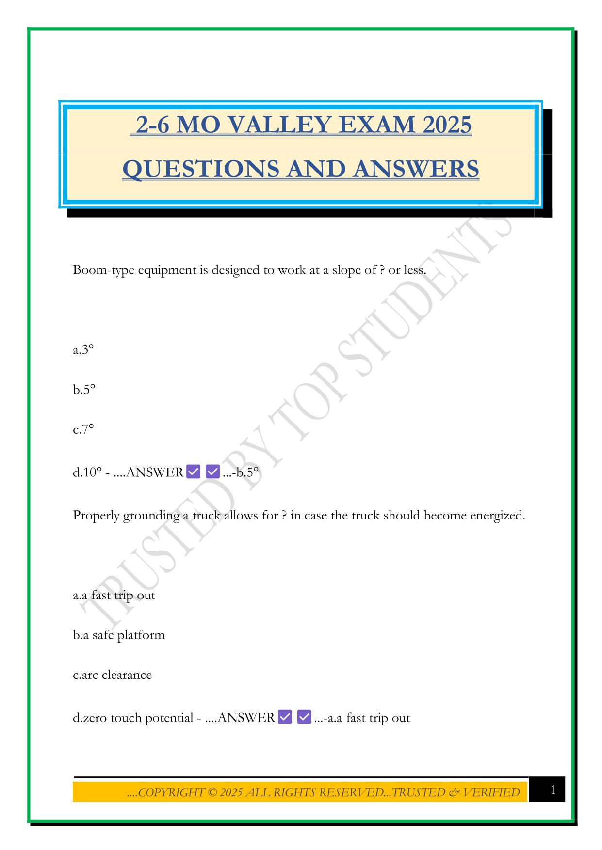2-6 MO VALLEY EXAM 2025 QUESTIONS AND ANSWERS
