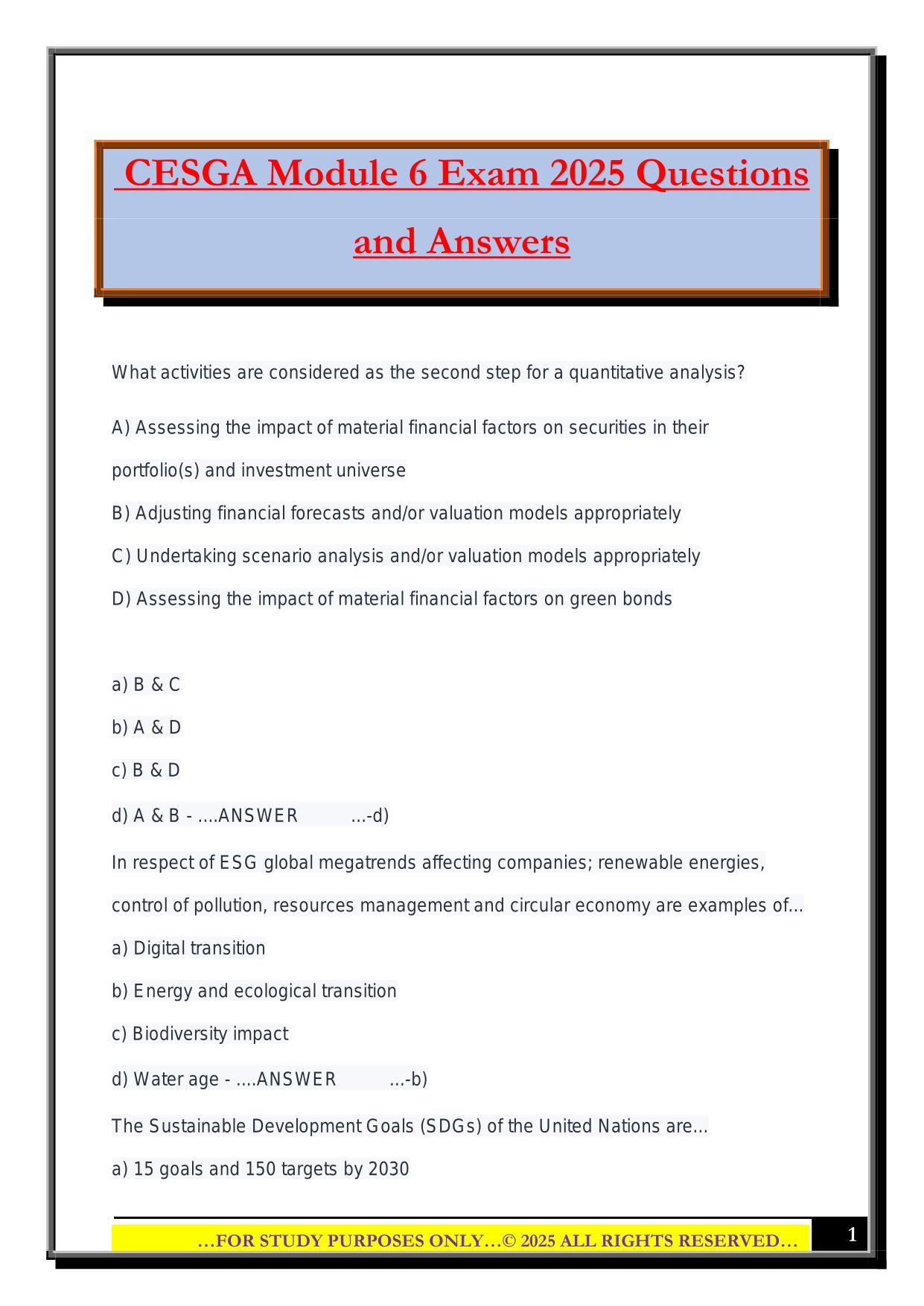 CESGA Module 6 Exam 2025 Questions and Answers