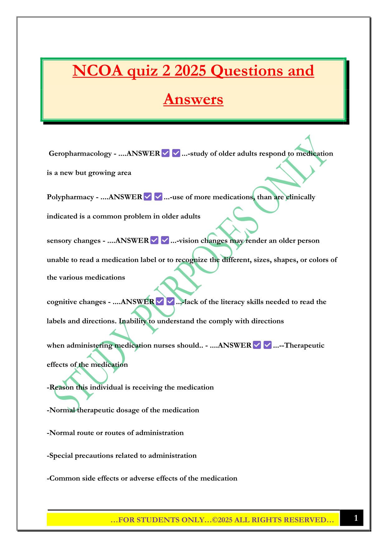 NCOA quiz 2 2025 Questions and Answers