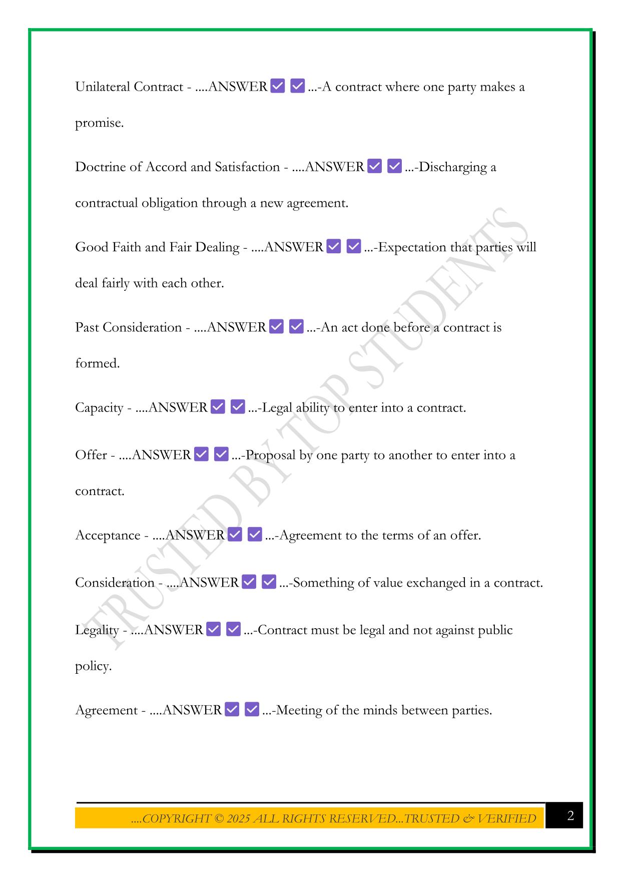 CONTRACTS AND CONTRACT LAW EXAM 2025 QUESTIOSN AND ANSWERS
