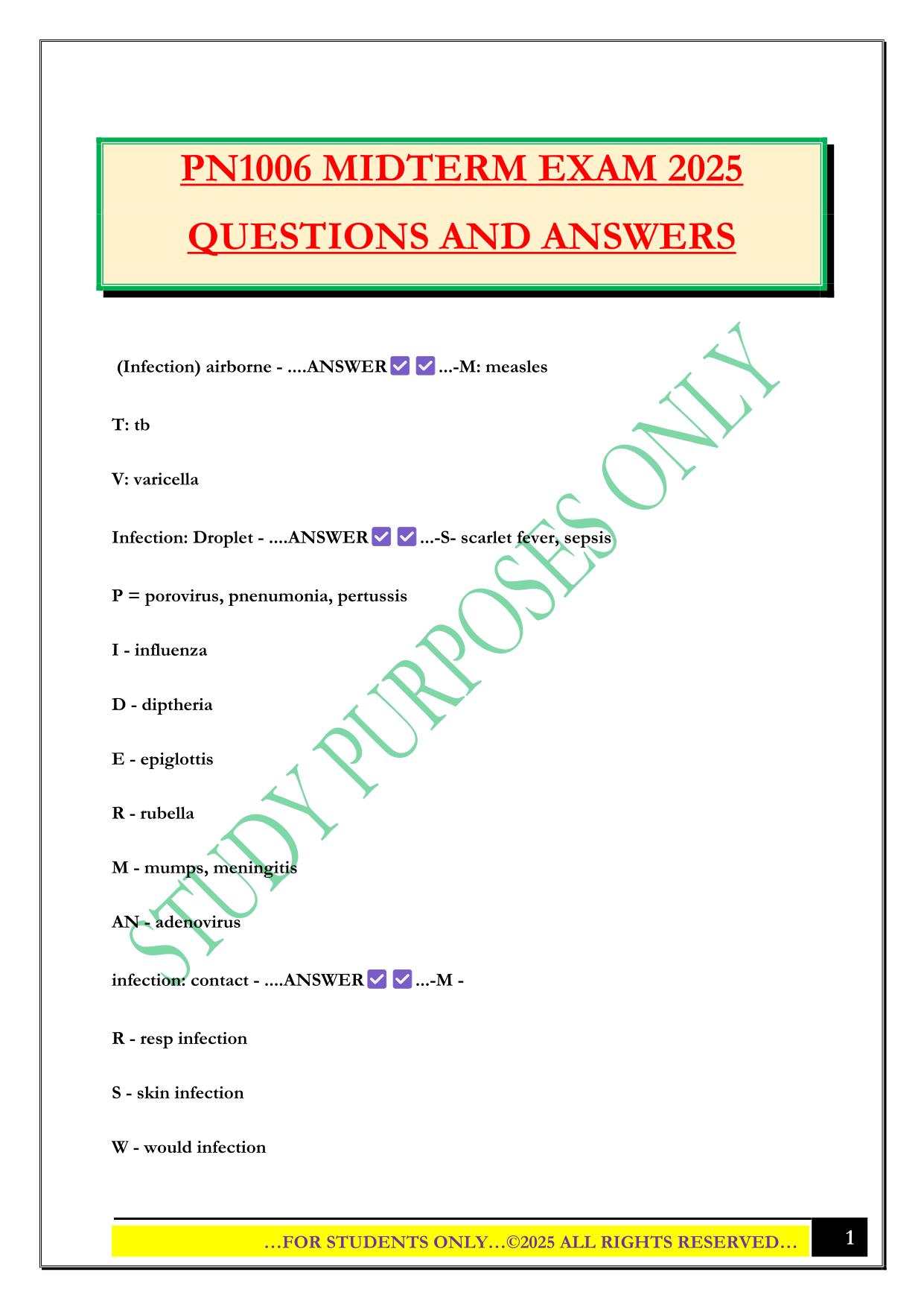 PN1006 MIDTERM EXAM 2025 QUESTIONS AND ANSWERS