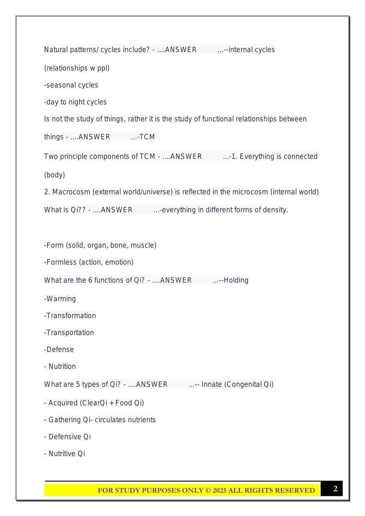 TCM exam 1 2025 Questions and Answers