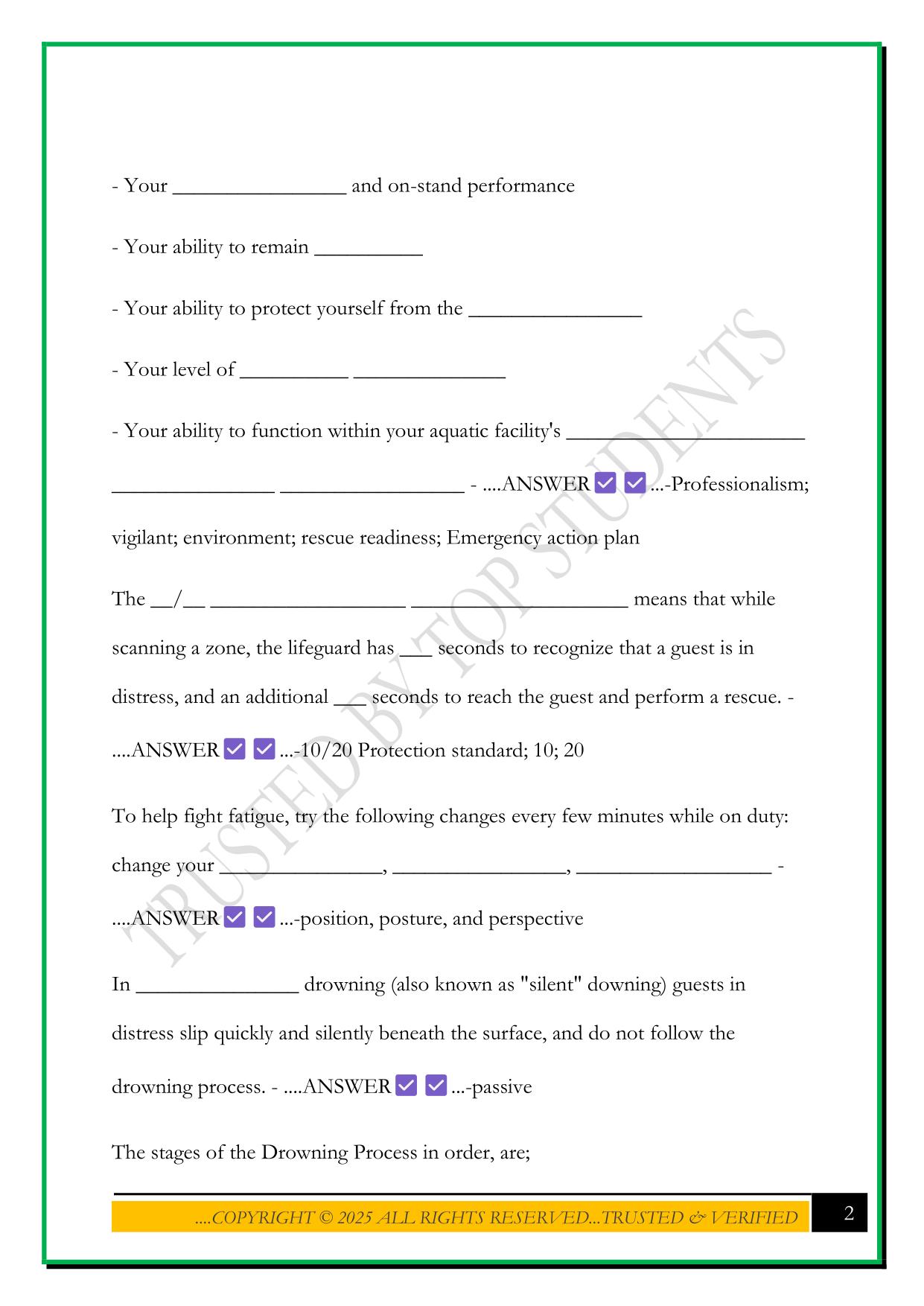 JEFF ELLIS MANAGEMENT LIFEGUARD REVIEW SHEET 2025 QUESTIONS AND ANSWERS