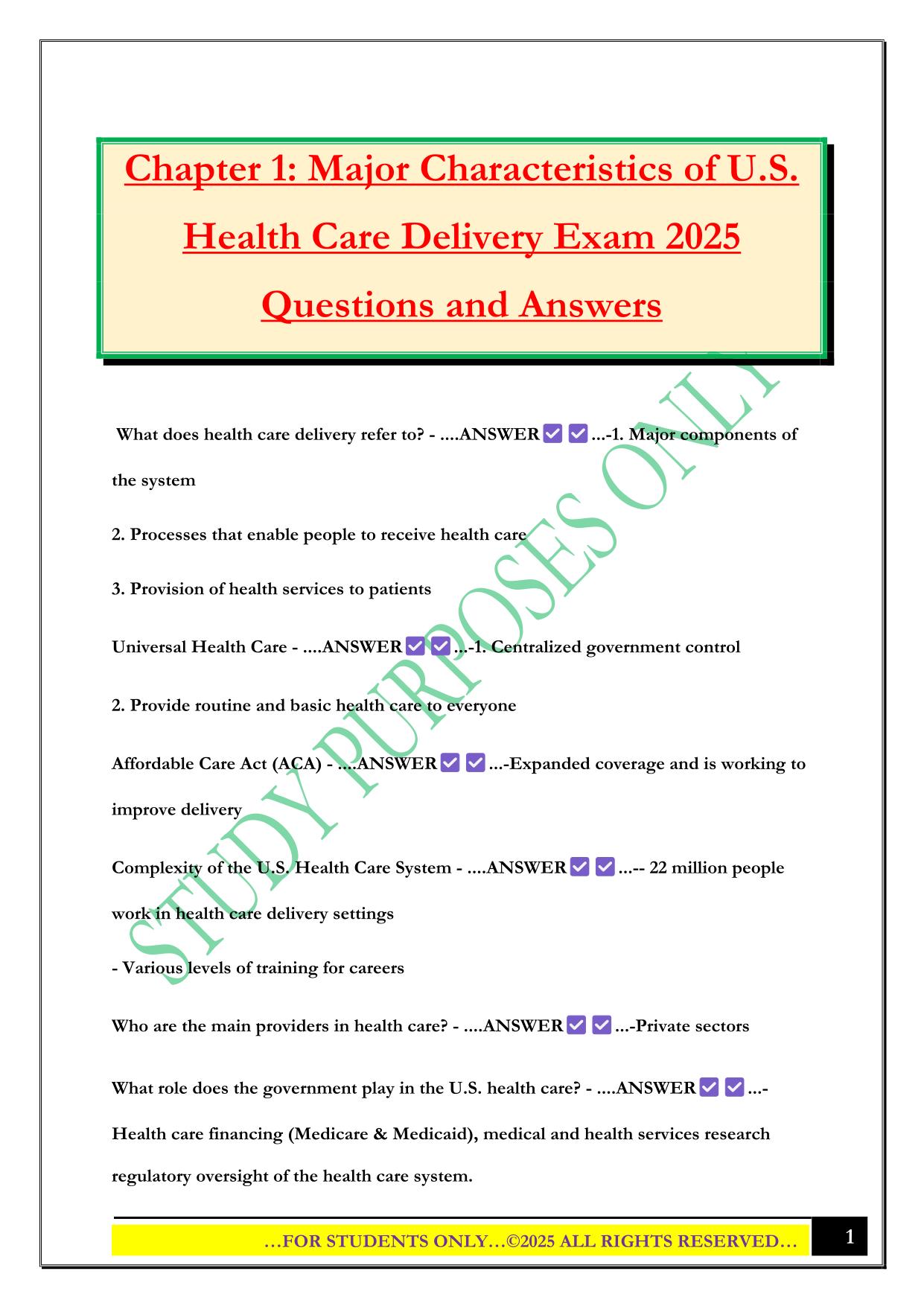 US Health Care Systems Bundled Exams 2025/2026 |Questions and Answers |100% Pass