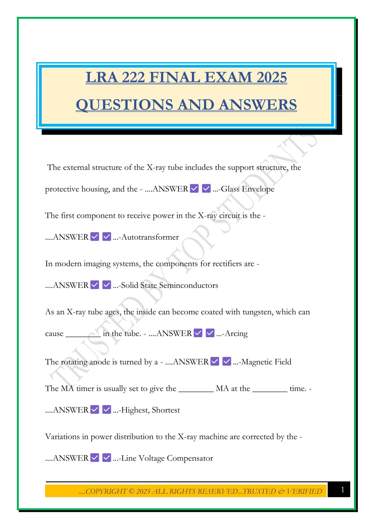 LRA 222 FINAL EXAM 2025 QUESTIONS AND ANSWERS