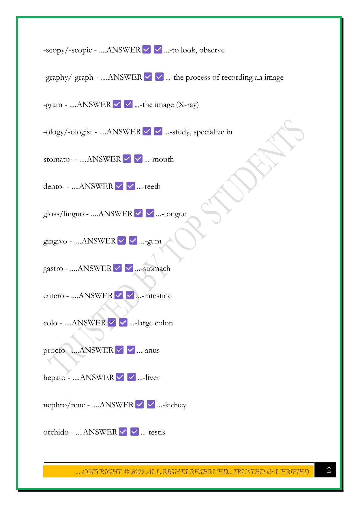 MEDICAL TERMINOLOGY MCPHS EXAM 2025 QUESTIONS AND ANSWERS