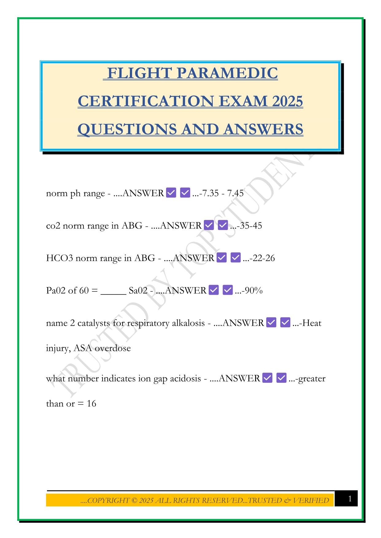 FLIGHT PARAMEDIC Bundled Exams Questions and Answers |100% Pass |Verified and Updated 