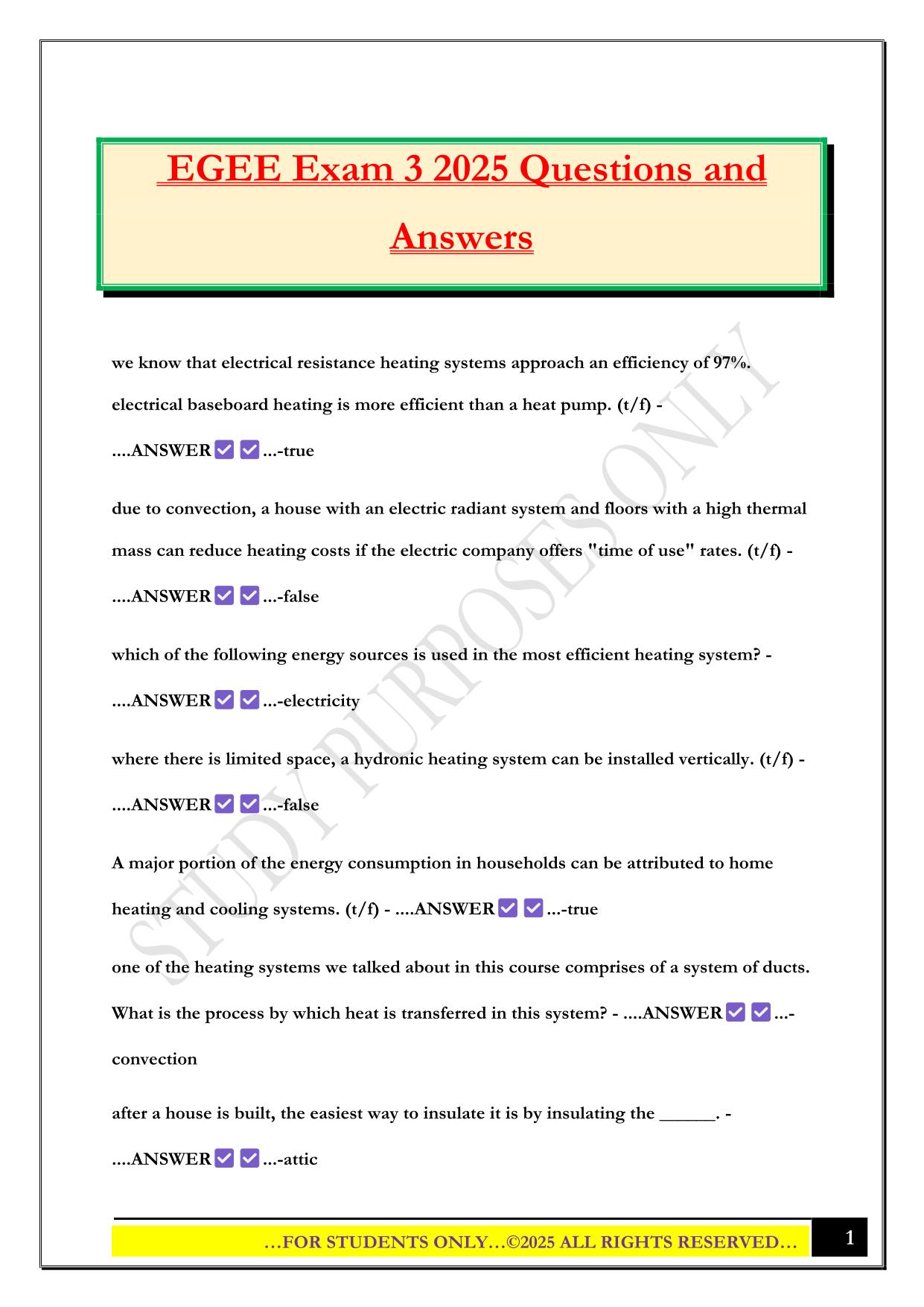 EGEE Exam 3 2025 Questions and Answers