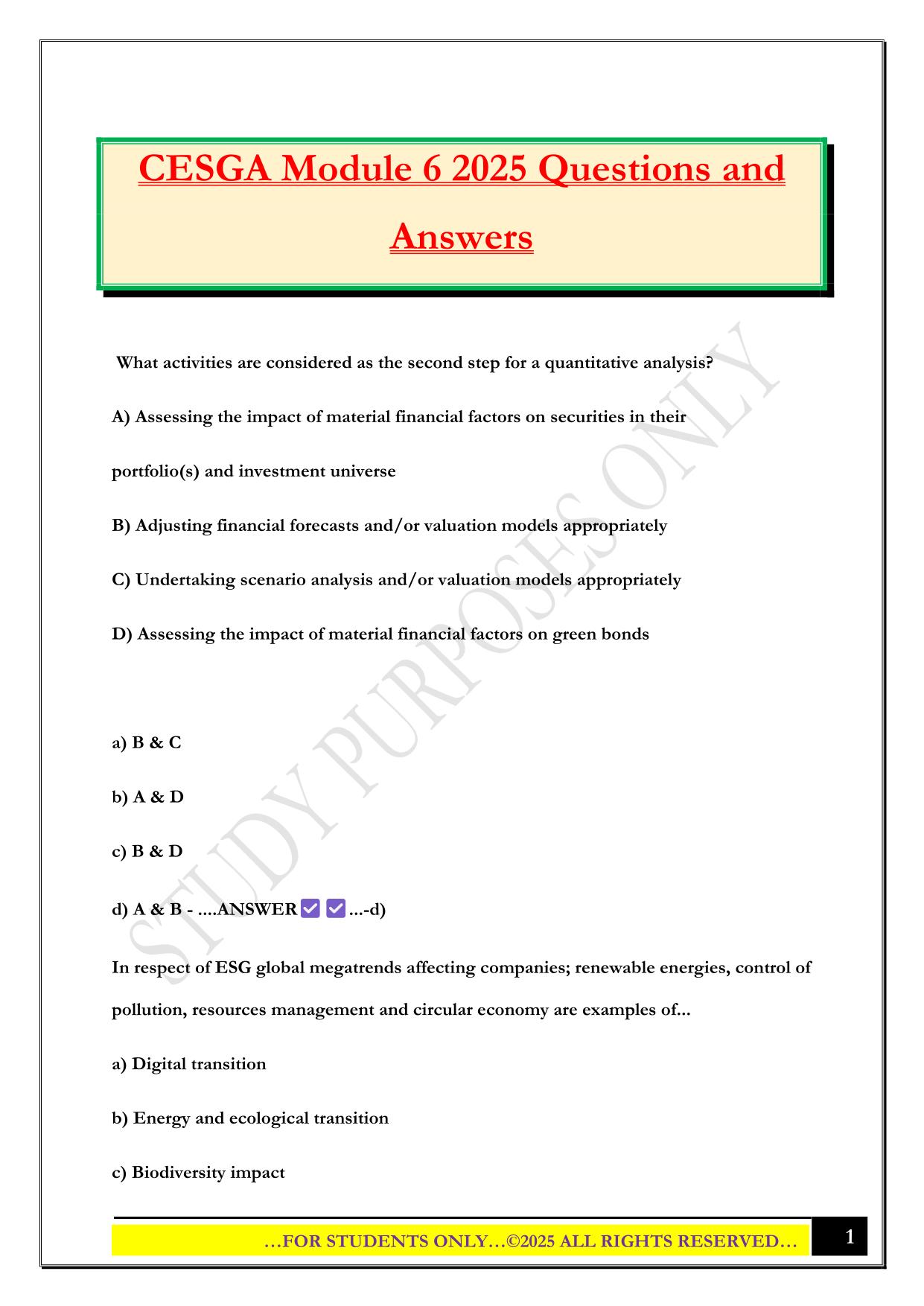 CESGA Module 6 2025 Questions and Answers