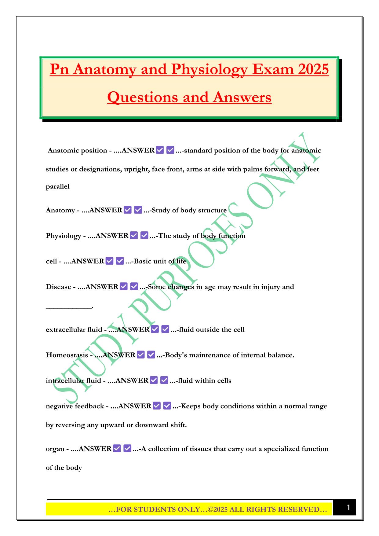 Pn Anatomy and Physiology Exam 2025 Questions and Answers
