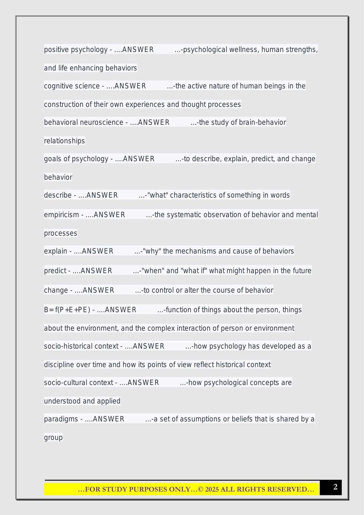 IUPUI B110 Psychology Exam 1 Chapter 1 & 2 2025 Questions and Answers