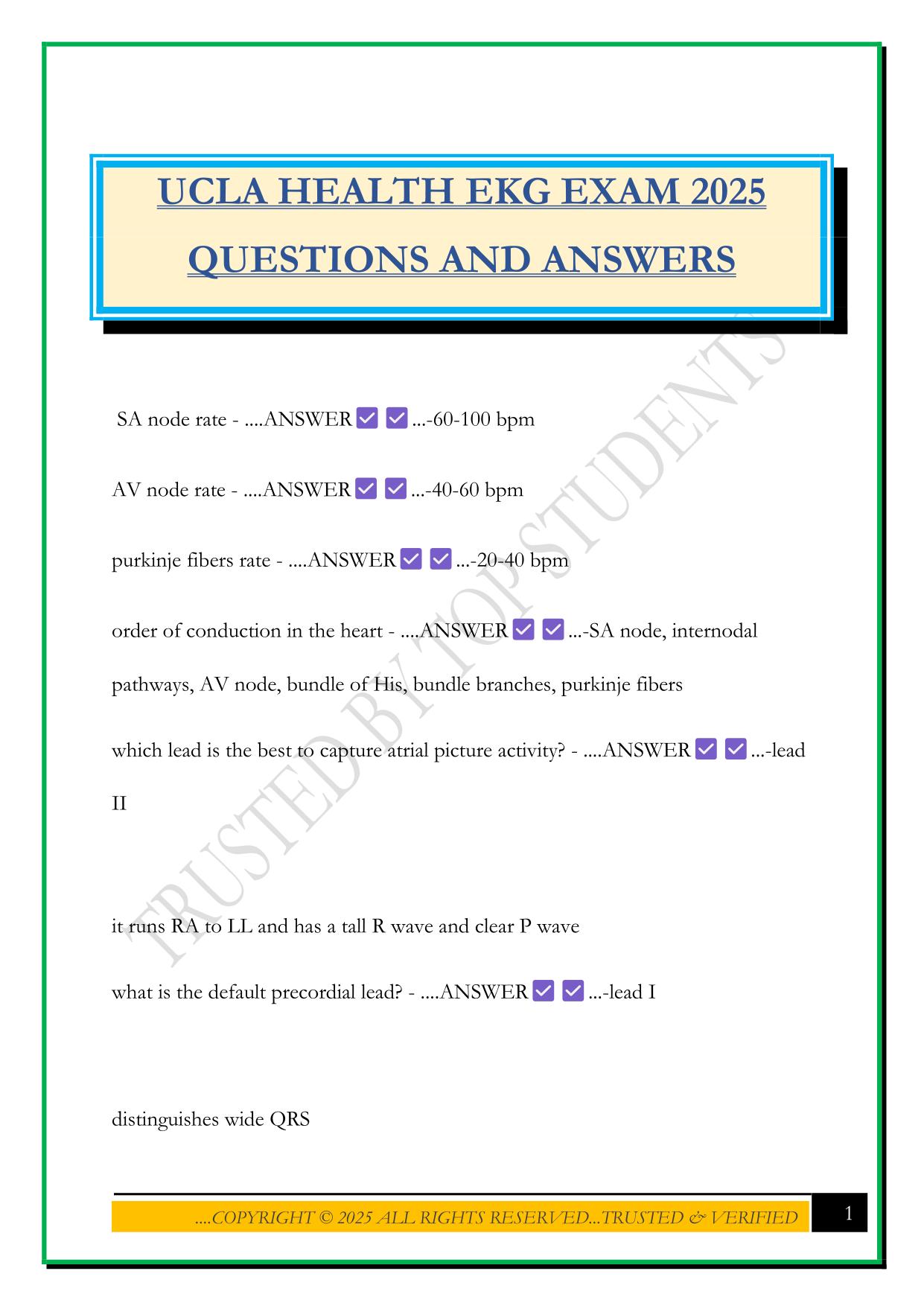 UCLA HEALTH EKG EXAM 2025 QUESTIONS AND ANSWERS
