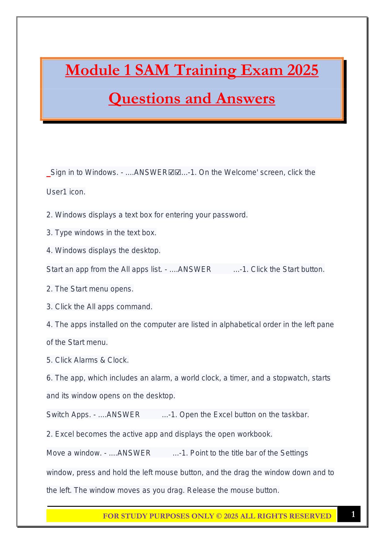 Module 1 SAM Training Exam 2025 Questions and Answers