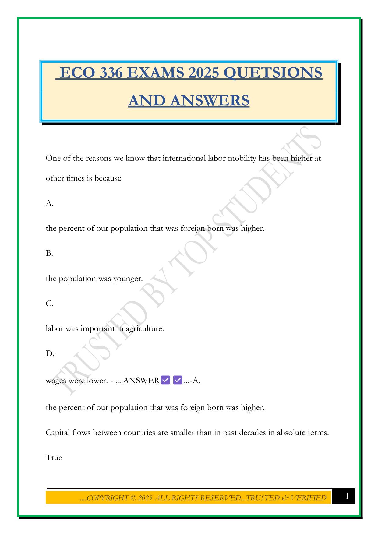 ECO 336 EXAMS 2025 QUETSIONS AND ANSWERS