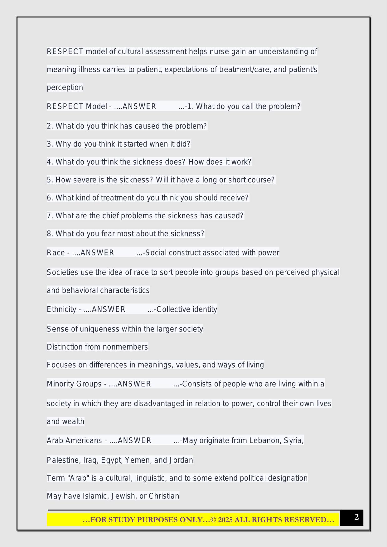 IUPUI Healthy Population Exam 3 2025 Questions and Answers