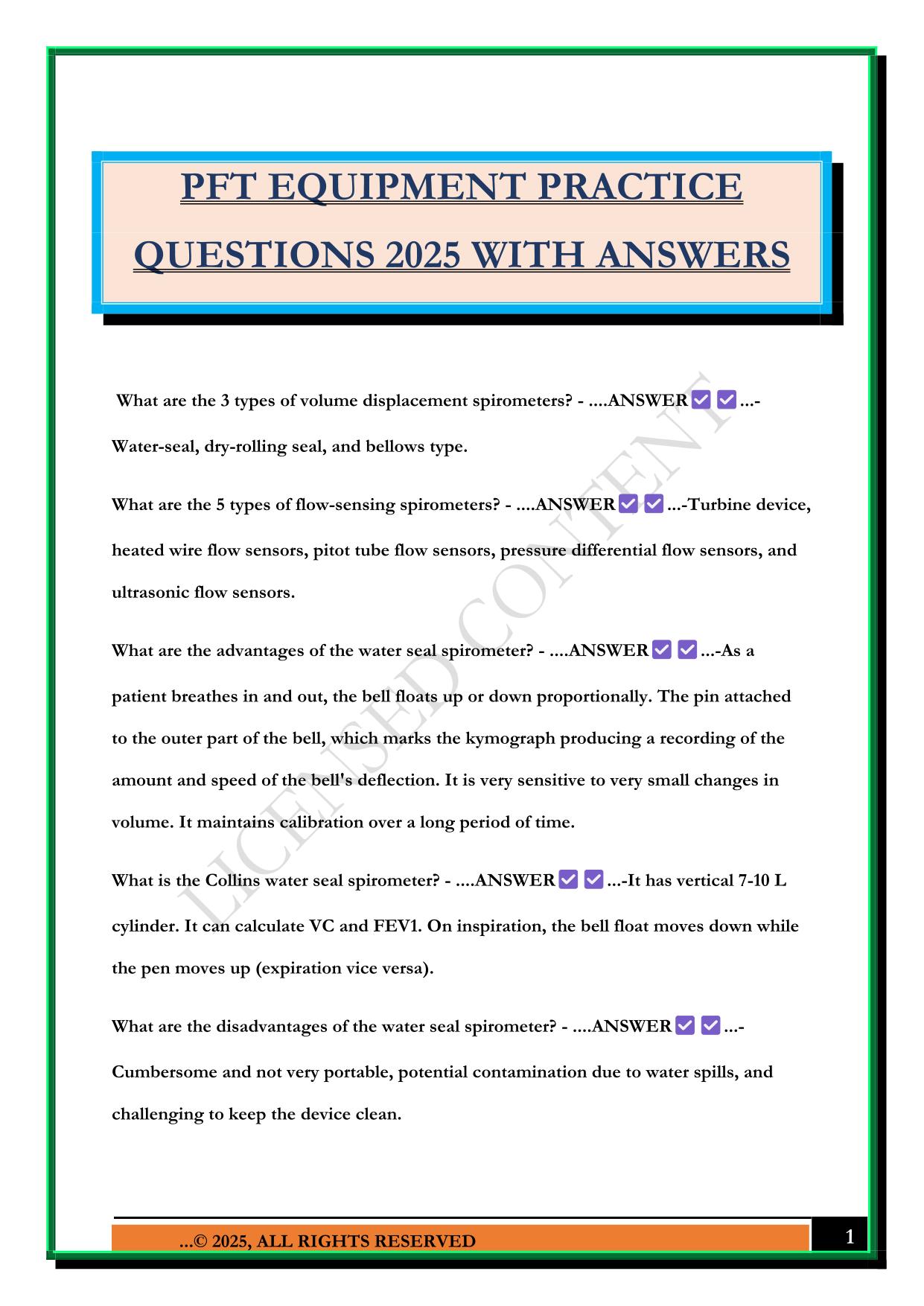 PFT EQUIPMENT PRACTICE QUESTIONS 2025 WITH ANSWERS