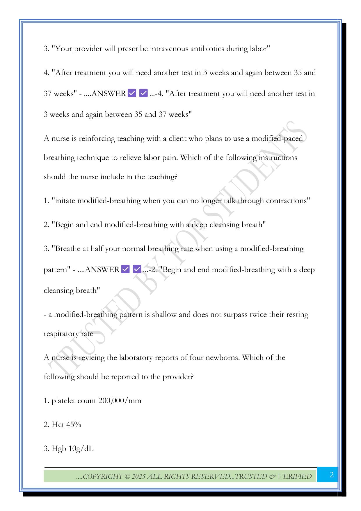 VIRTUAL ATI MATERNAL NEWBORN ASSESSMENT 2025 QUESTIONS AND ANSWERS|100% SOLVED