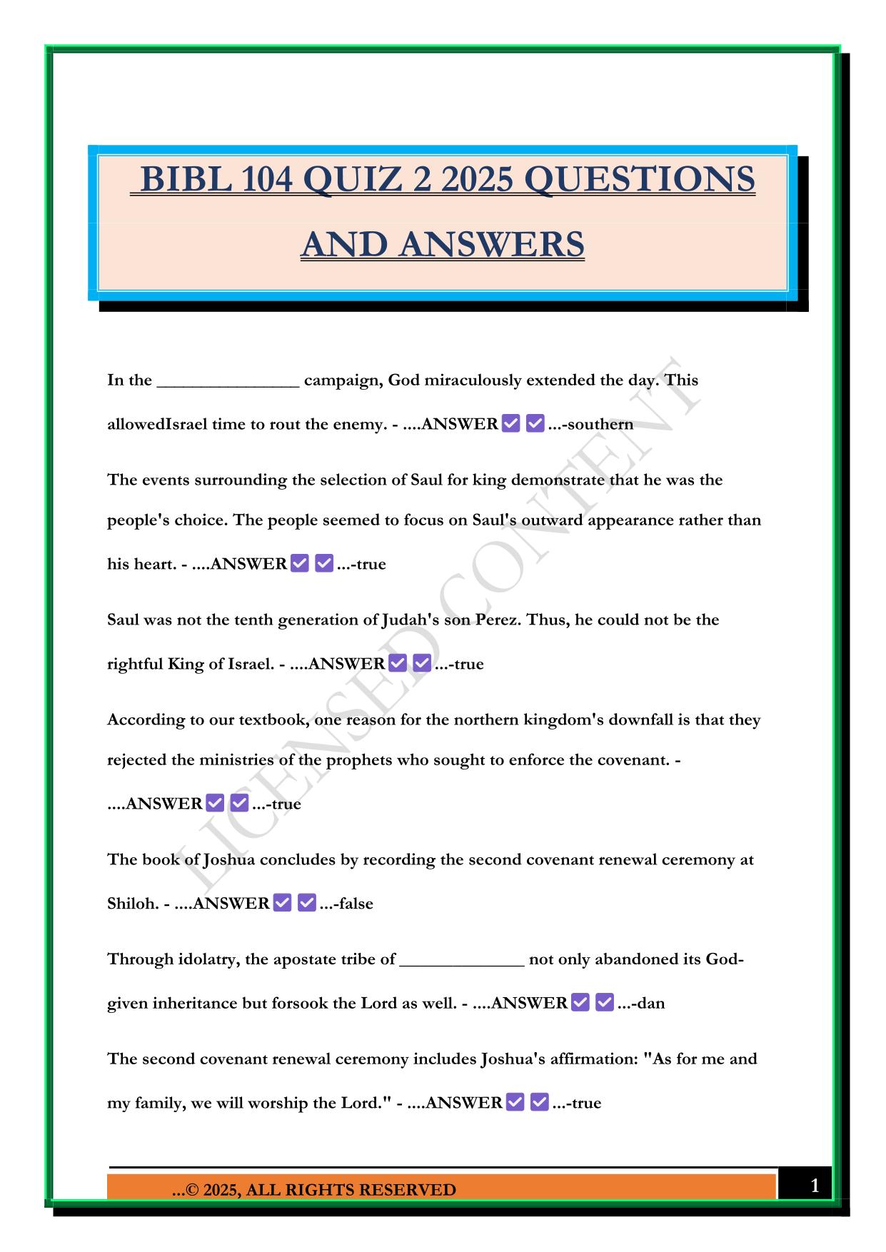 BIBL 104 QUIZ 2 2025 QUESTIONS AND ANSWERS