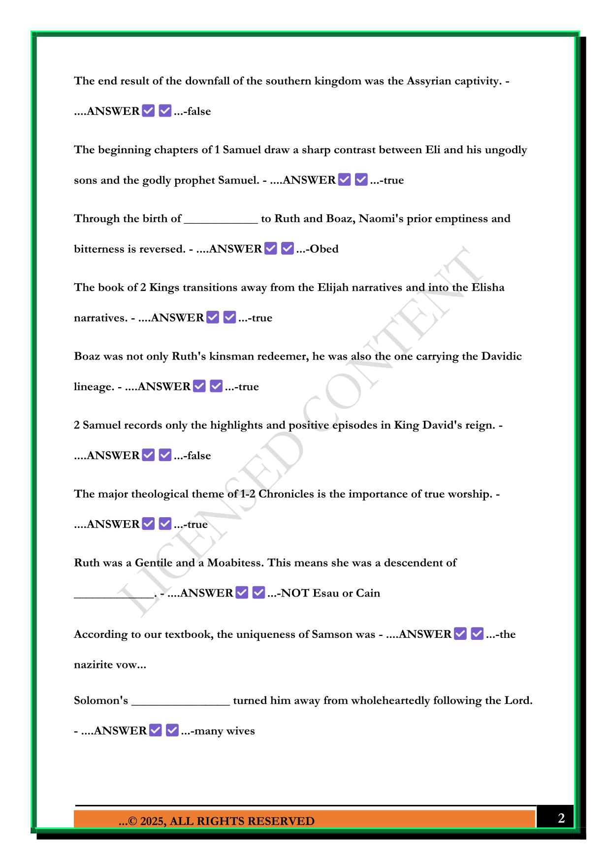 BIBL 104 QUIZ 2 2025 QUESTIONS AND ANSWERS