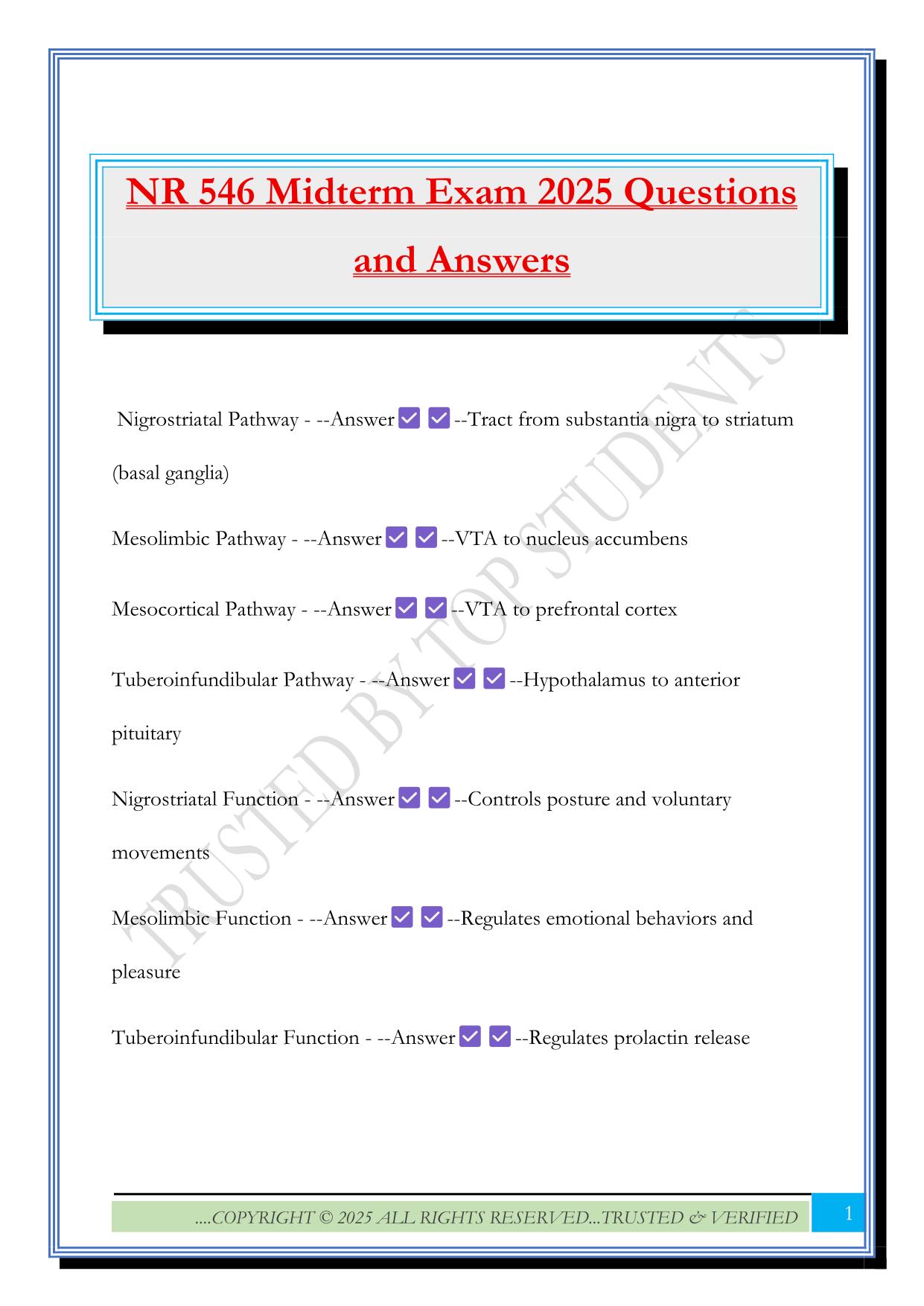 NR 546 Midterm Exam 2025 Questions and Answers