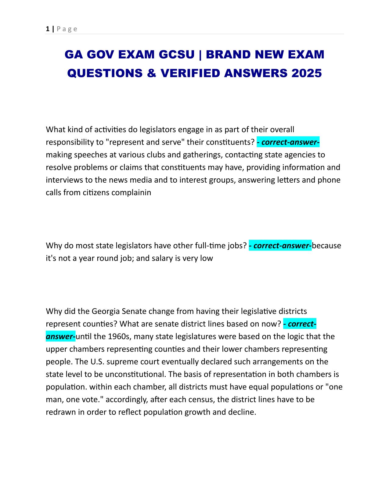 GA GOV EXAM GCSU | BRAND NEW EXAM QUESTIONS & VERIFIED ANSWERS 2025