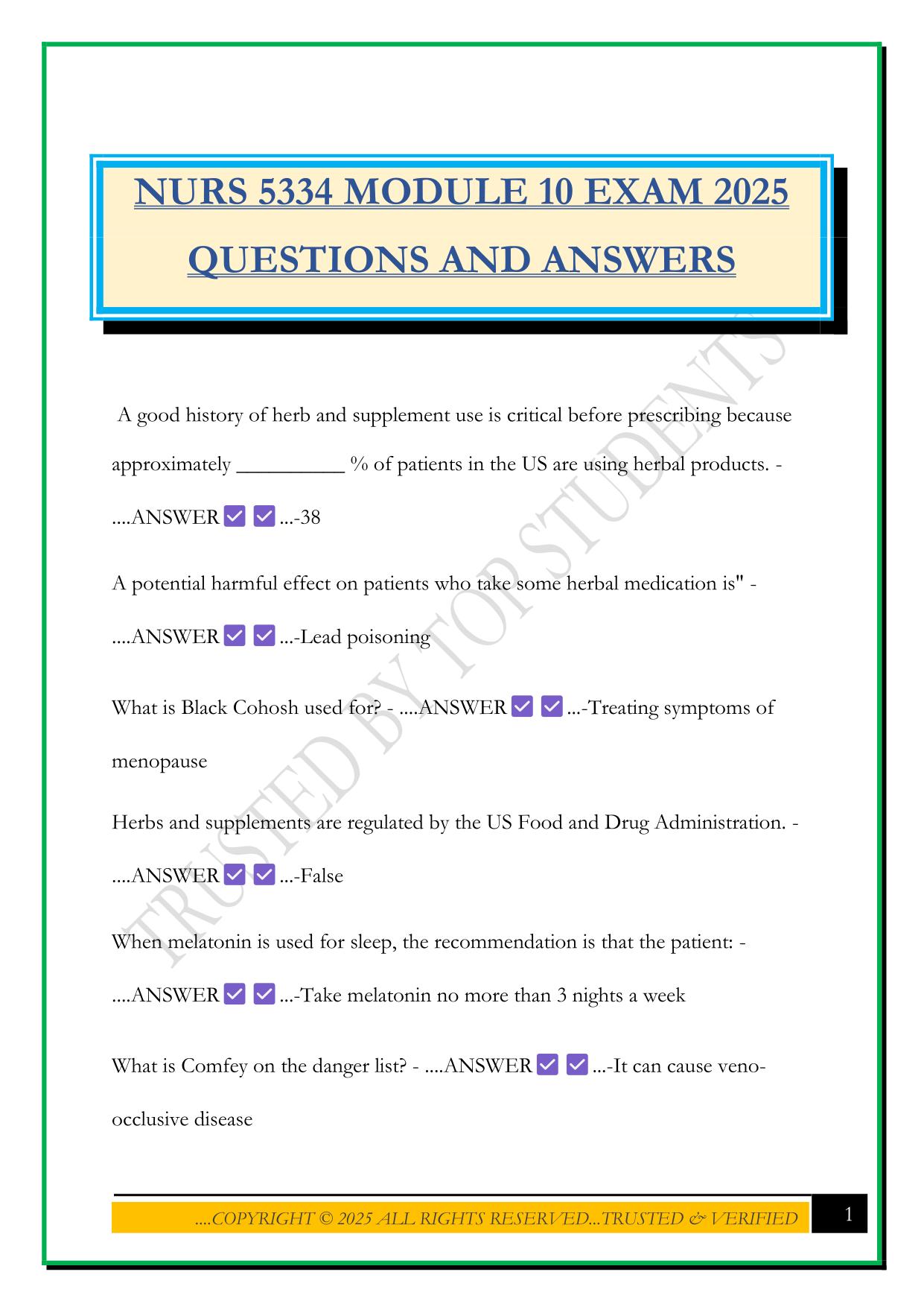 NURS 5334 MODULE 10 EXAM 2025 QUESTIONS AND ANSWERS