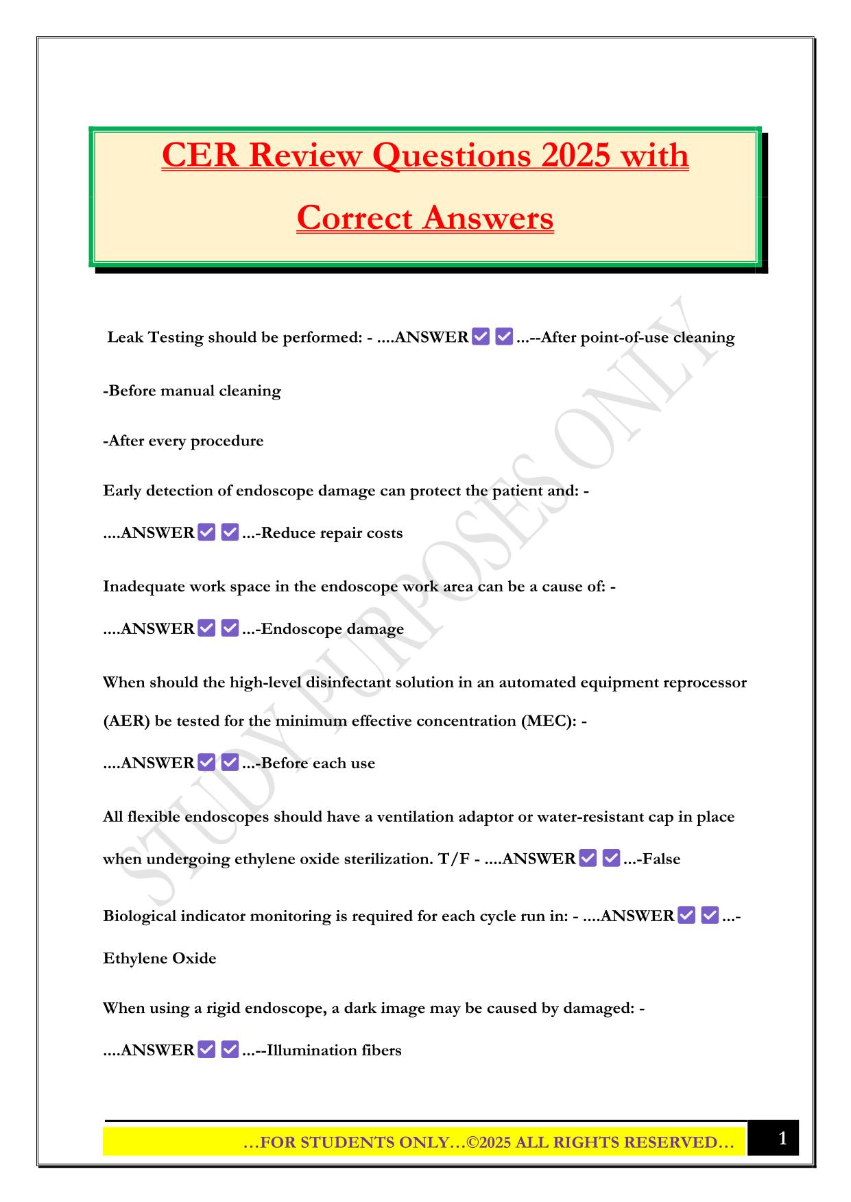 CER Review Questions 2025 with Correct Answers