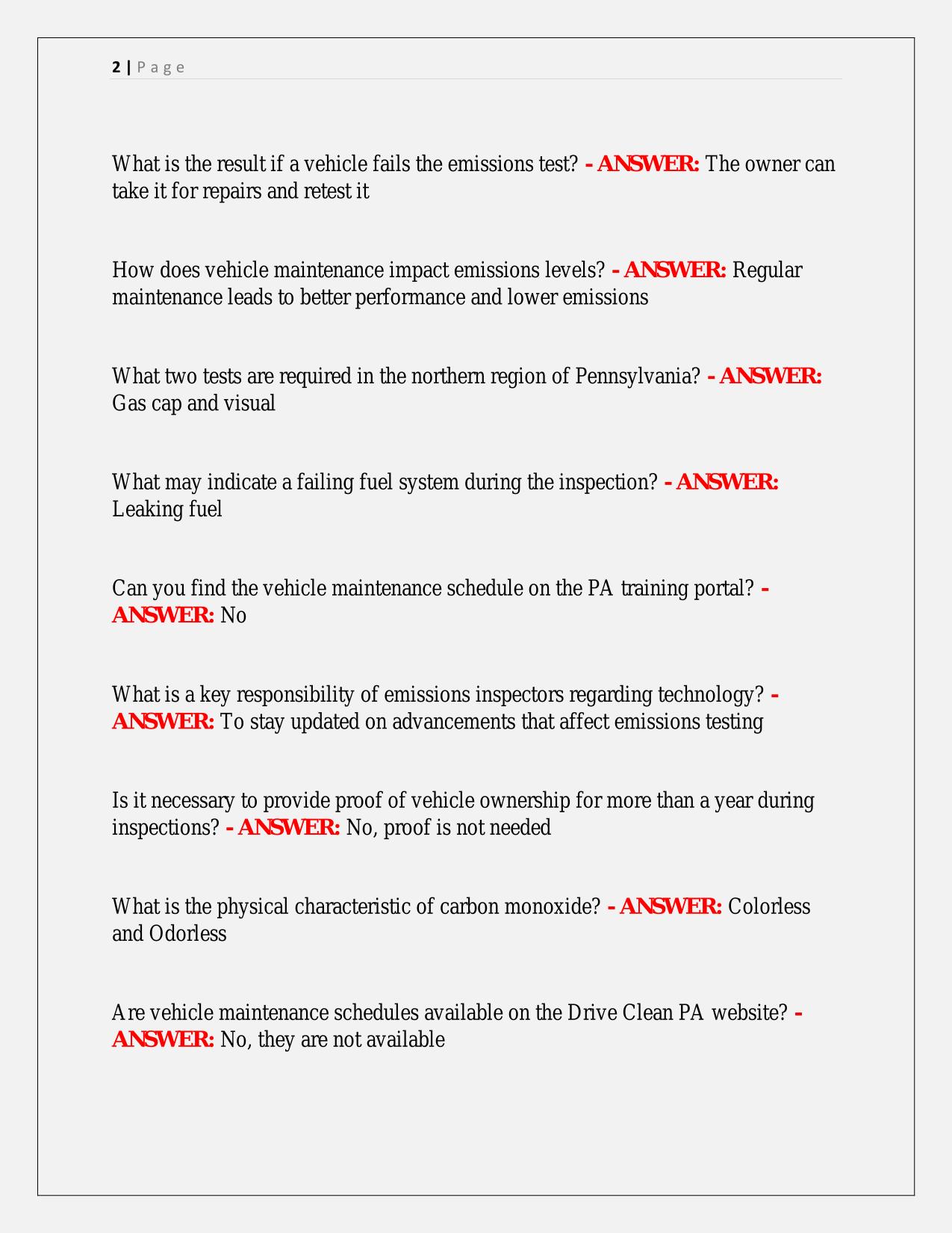 EMISSIONS INSPECTOR CERTIFICATION EXAM|| ACCURATE AND FREQUENTLY TESTED QUESTIONS AND 100% CORRECT ANSWERS WITH RATIONALES|| LATEST AND COMPLETE UPDATE WITH EXPERT VERIFIED SOLUTIONS|| SURE PASS!!
