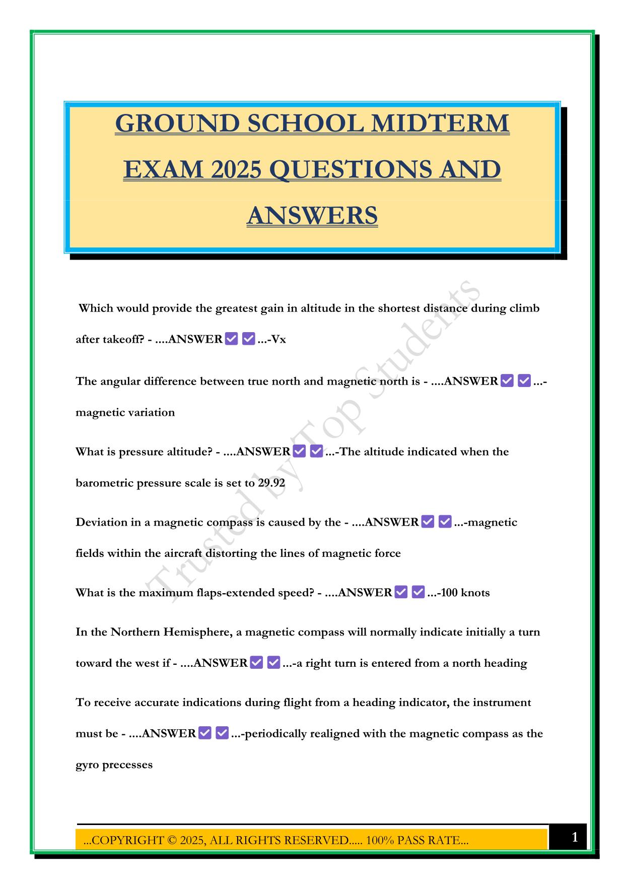 GROUND SCHOOL MIDTERM EXAM 2025 QUESTIONS AND ANSWERS