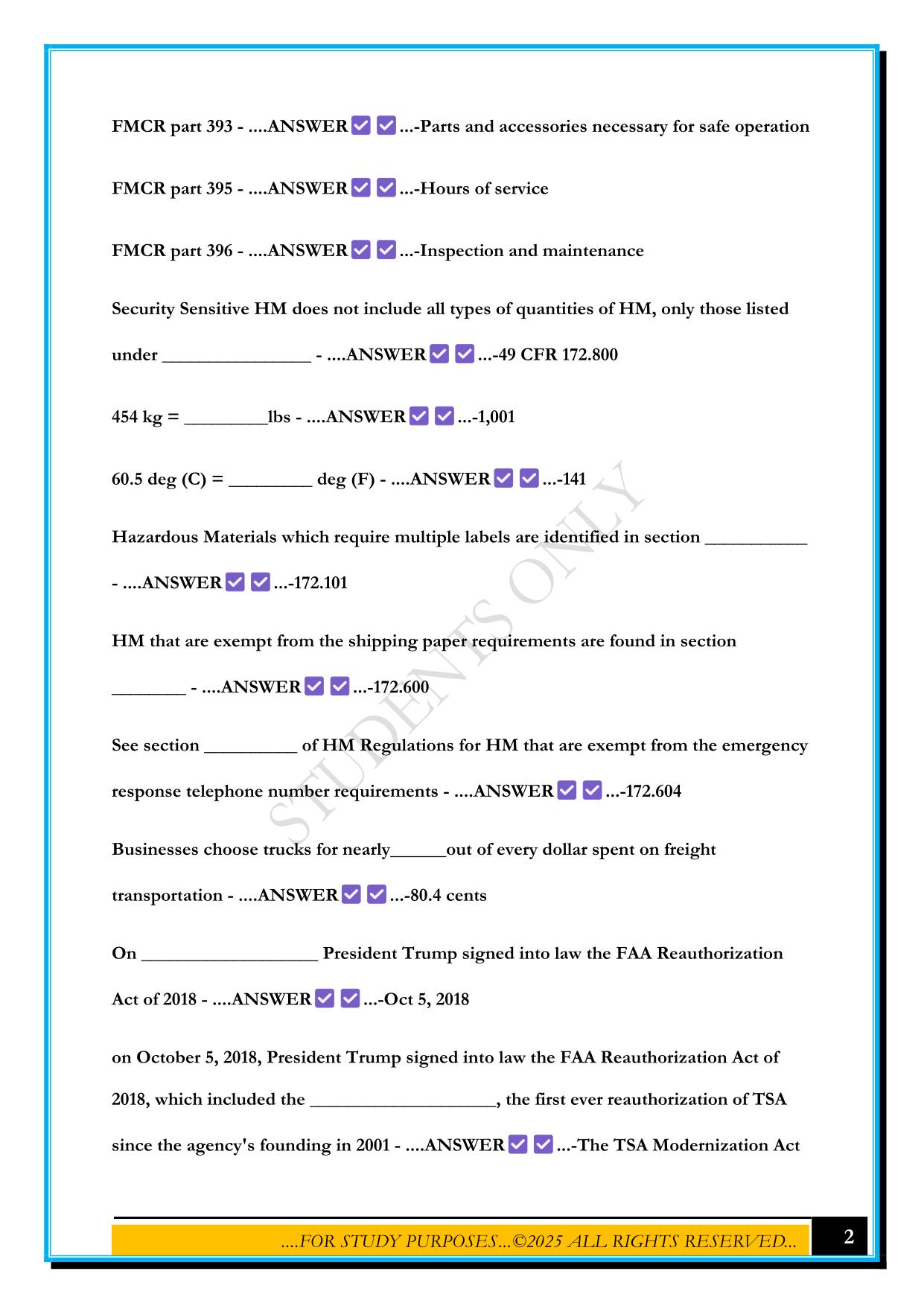 TRUCK DRIVING CHAMPIONSHIPS EXAM 2025 QUESTIONS AND ANSWERS