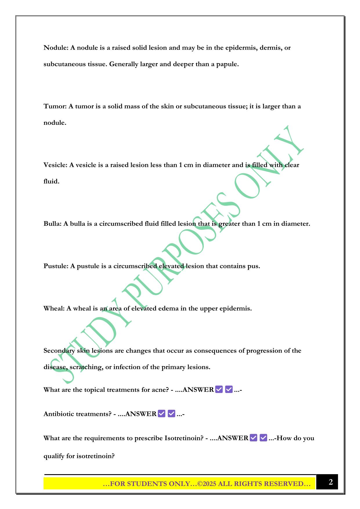 Nurs 5432 Dermatolologic disorders Exam 2025 Questions and Answers