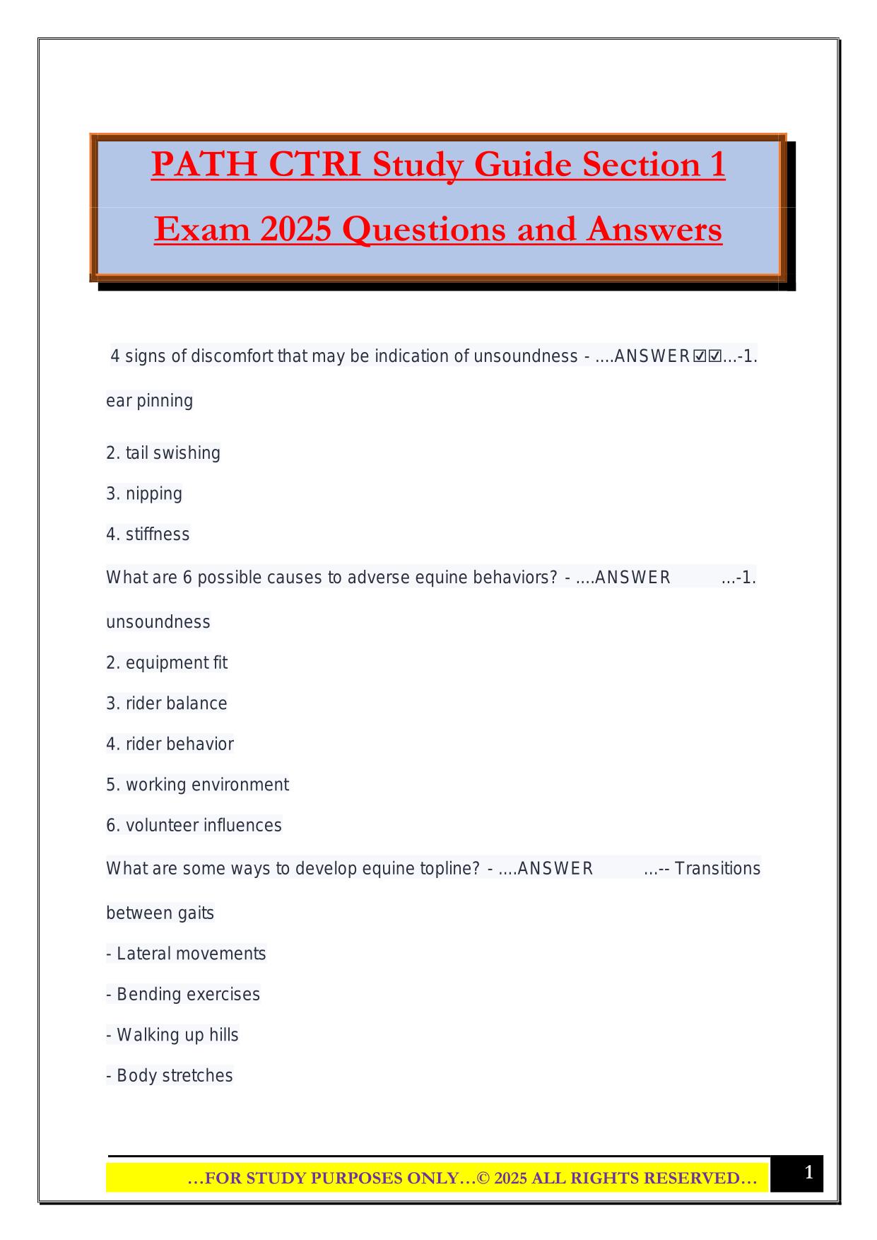 PATH CTRI Study Guide Section 1 Exam 2025 Questions and Answers