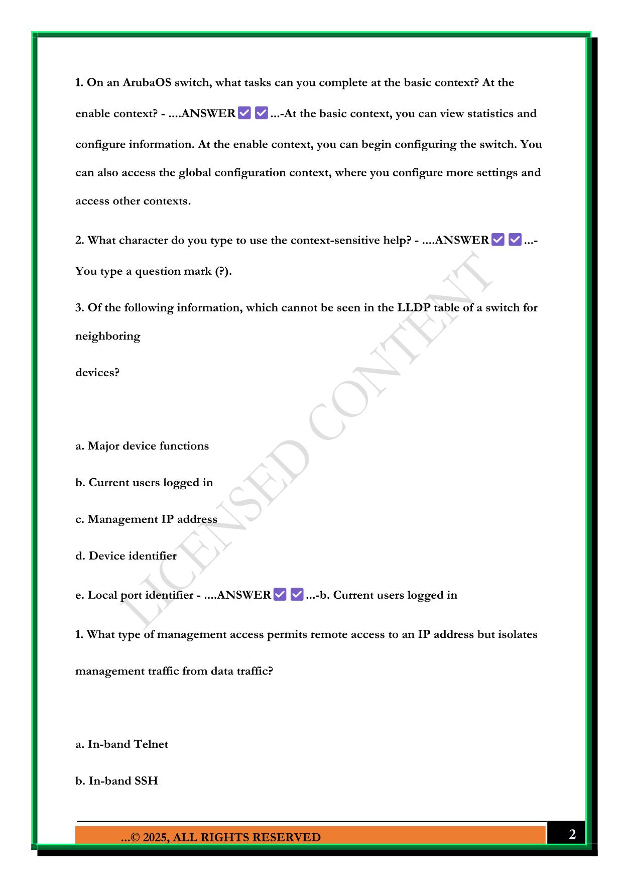 ACSA (ARUBA CERTIFIED SWITCHING ASSOCIATE, HPE NETWORKING) LEARNING CHECK 2025 QUESTIONS AND ANSWERS