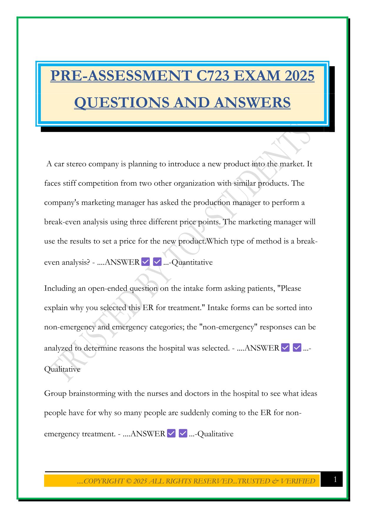 RE-ASSESSMENT C723 EXAM 2025 QUESTIONS AND ANSWERS