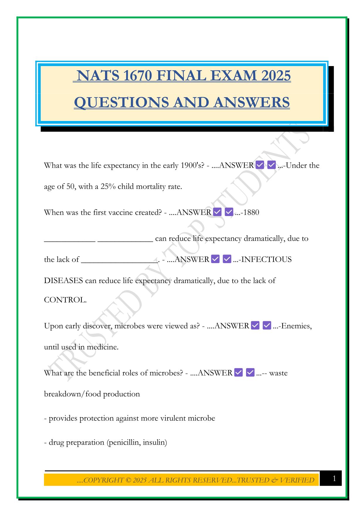 NATS 1670 FINAL EXAM 2025 QUESTIONS AND ANSWERS