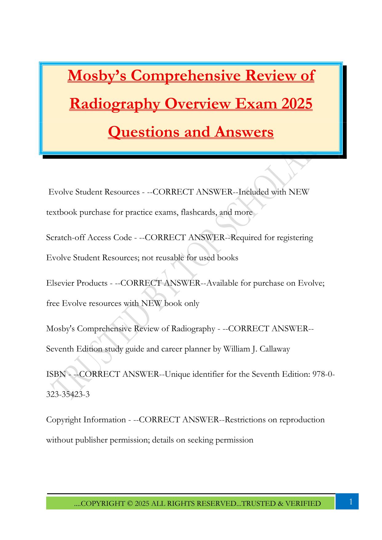 Mosby’s Comprehensive Review of Radiography Overview Exam 2025 Questions and Answers