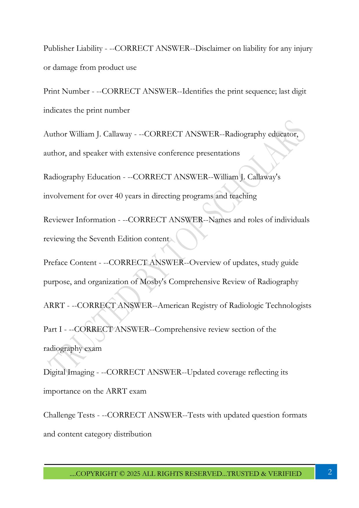 Mosby’s Comprehensive Review of Radiography Overview Exam 2025 Questions and Answers