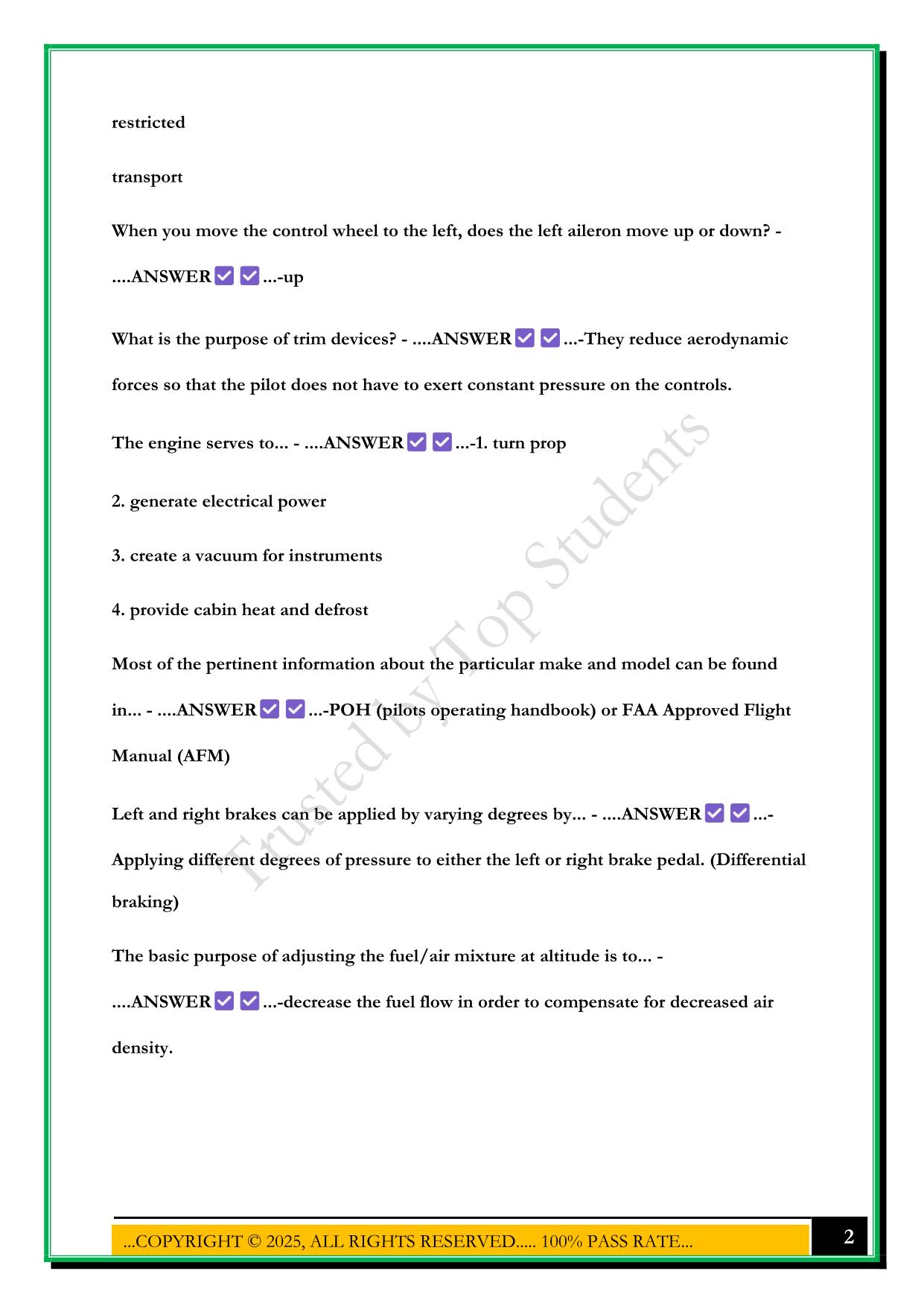 MAE 370: AVIATION GROUND SCHOOL EXAM 1 2025 QUESTIONS AND ANSWERS