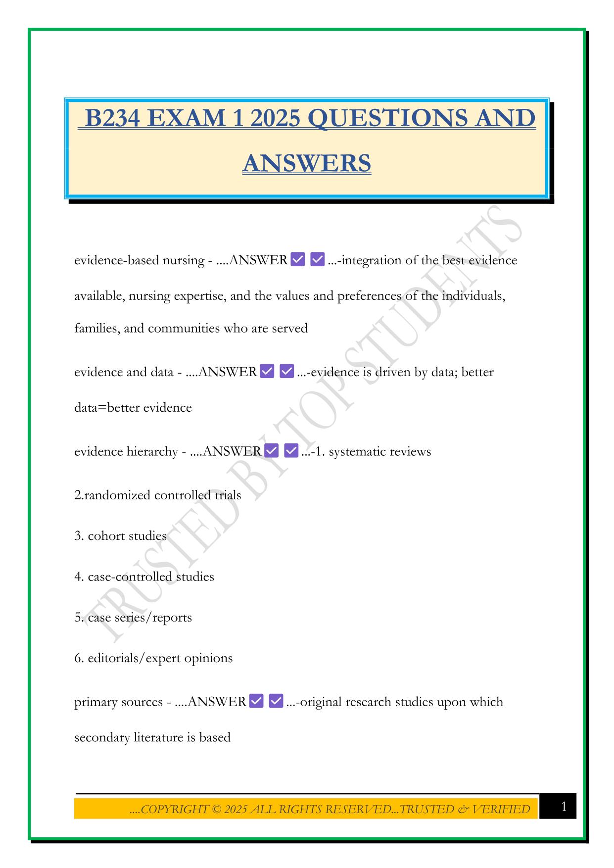 B234 EXAM 1 2025 QUESTIONS AND ANSWERS