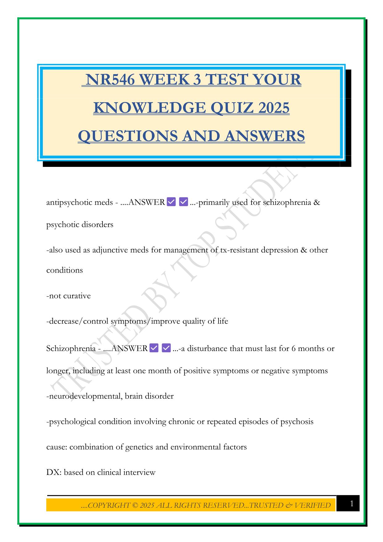 NR546 WEEK 3 TEST YOUR KNOWLEDGE QUIZ 2025 QUESTIONS AND ANSWERS
