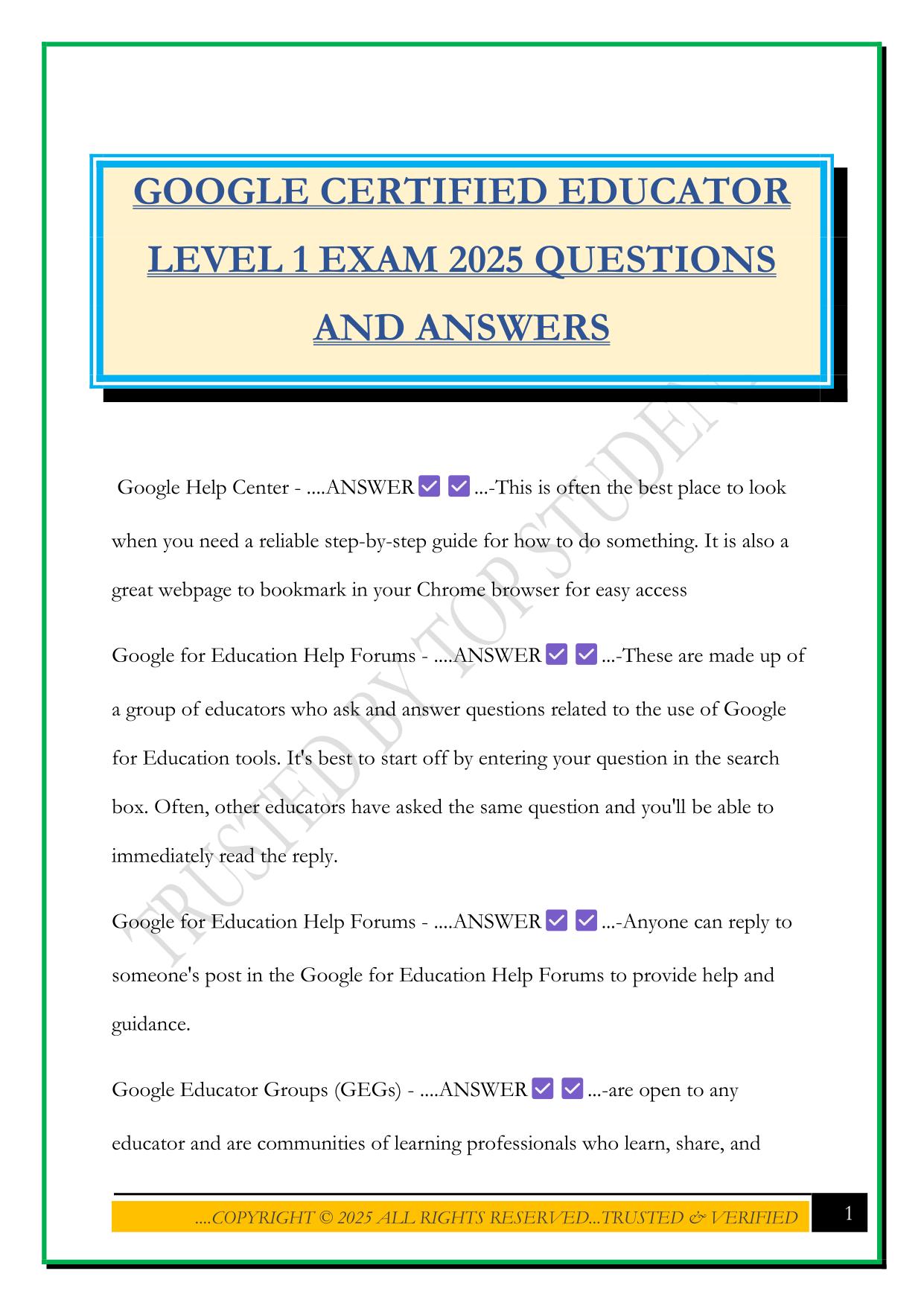 GOOGLE CERTIFIED EDUCATOR LEVEL 1 EXAM 2025 QUESTIONS AND ANSWERS