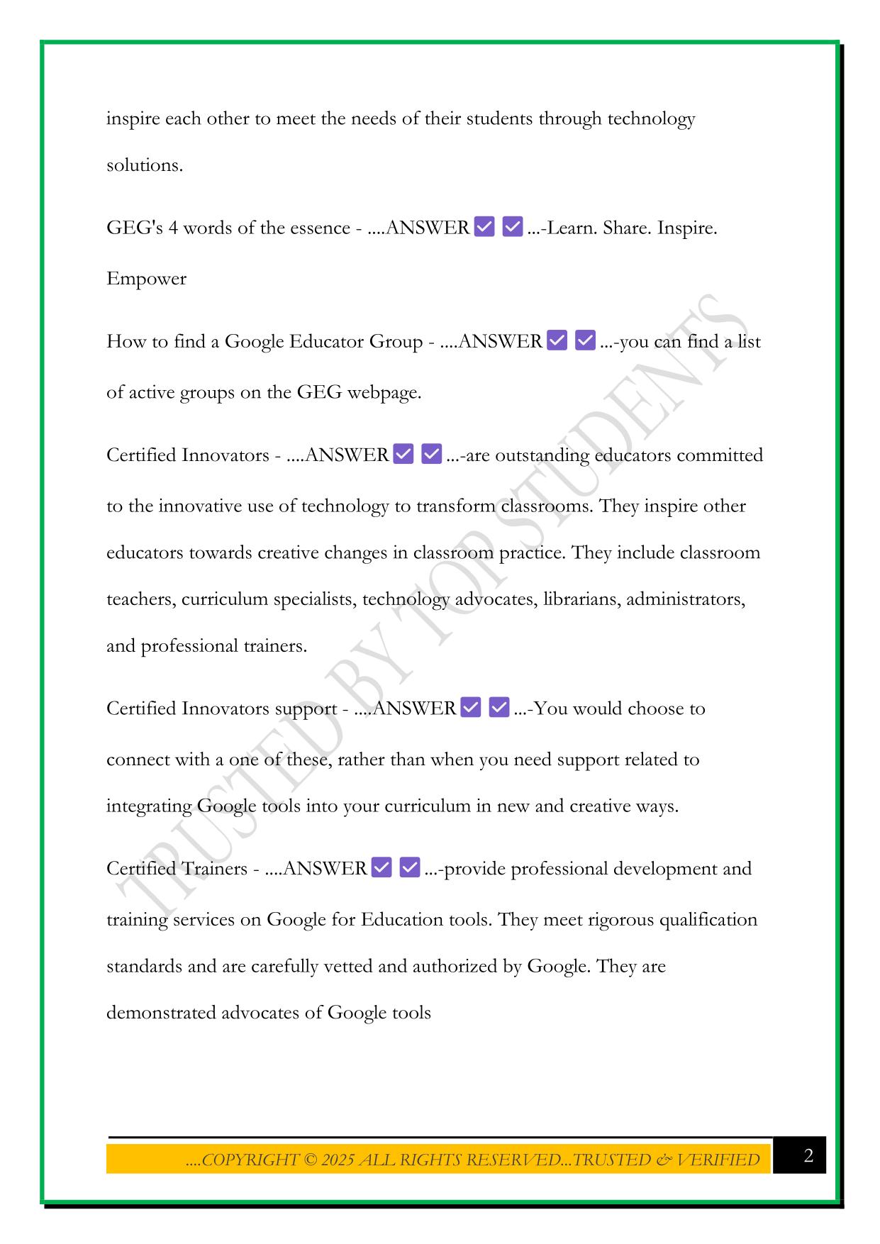 GOOGLE CERTIFIED EDUCATOR LEVEL 1 EXAM 2025 QUESTIONS AND ANSWERS